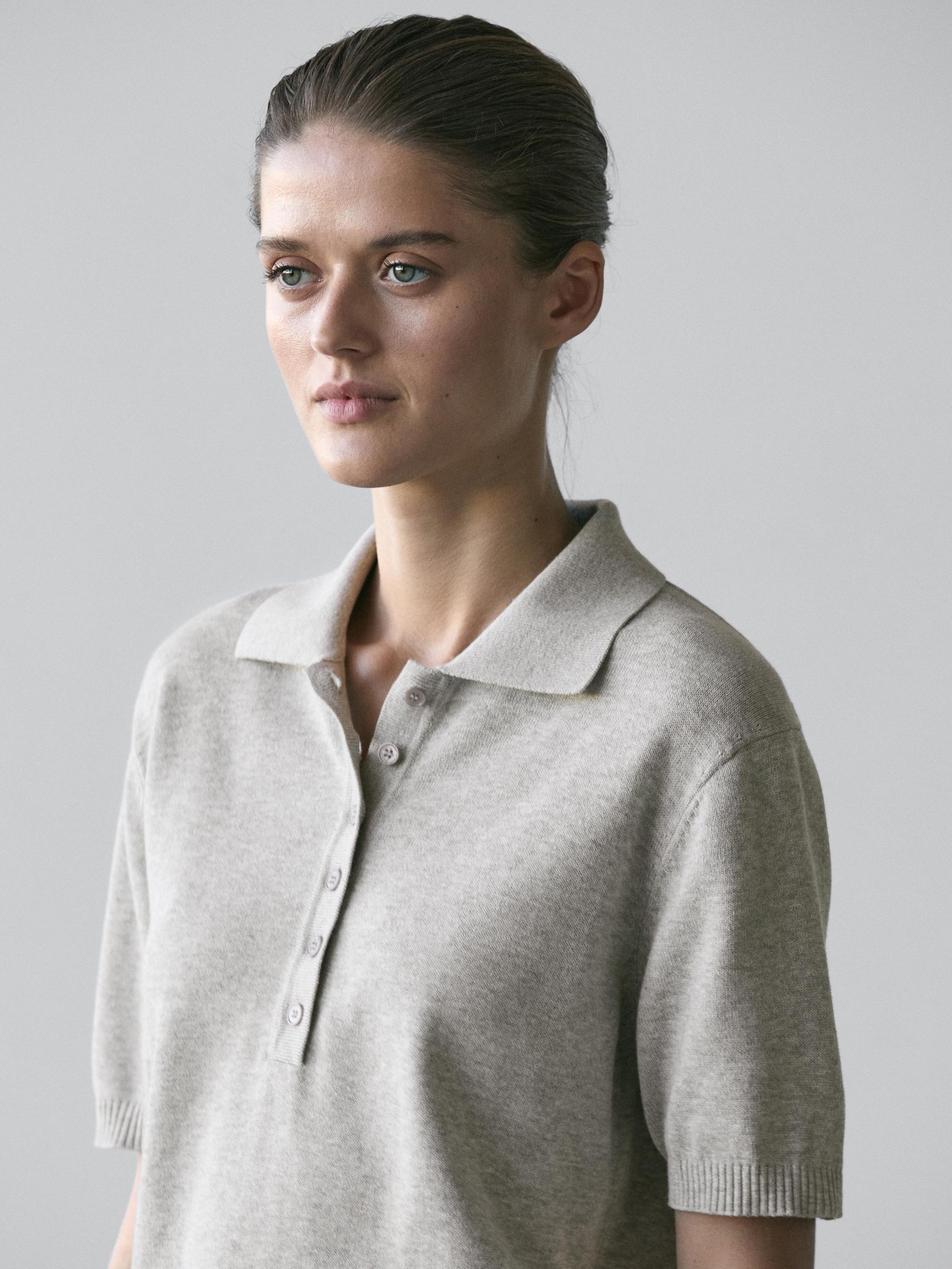 Cotton knit polo jumper