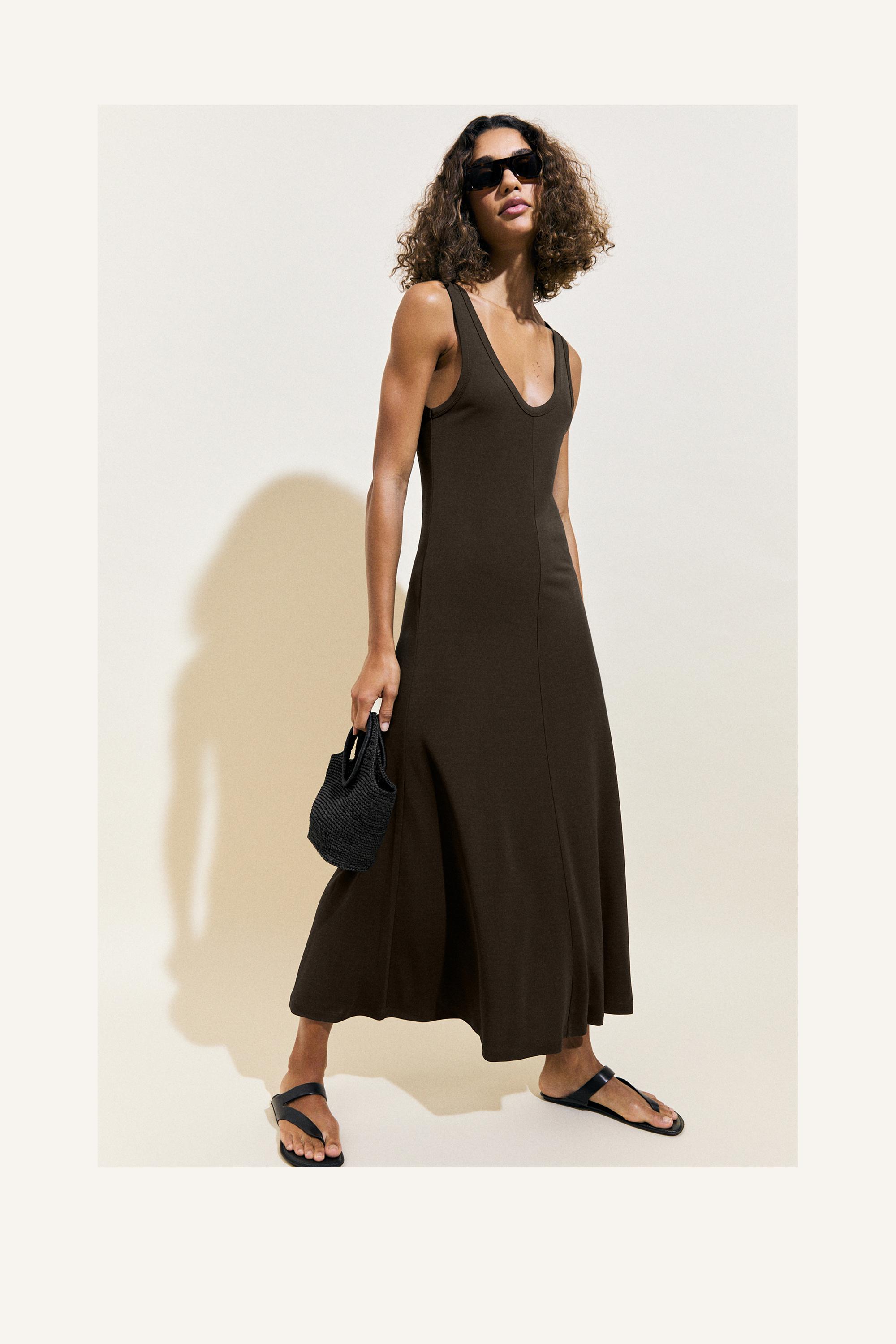 Midi dress with central seam detail — KHAKI