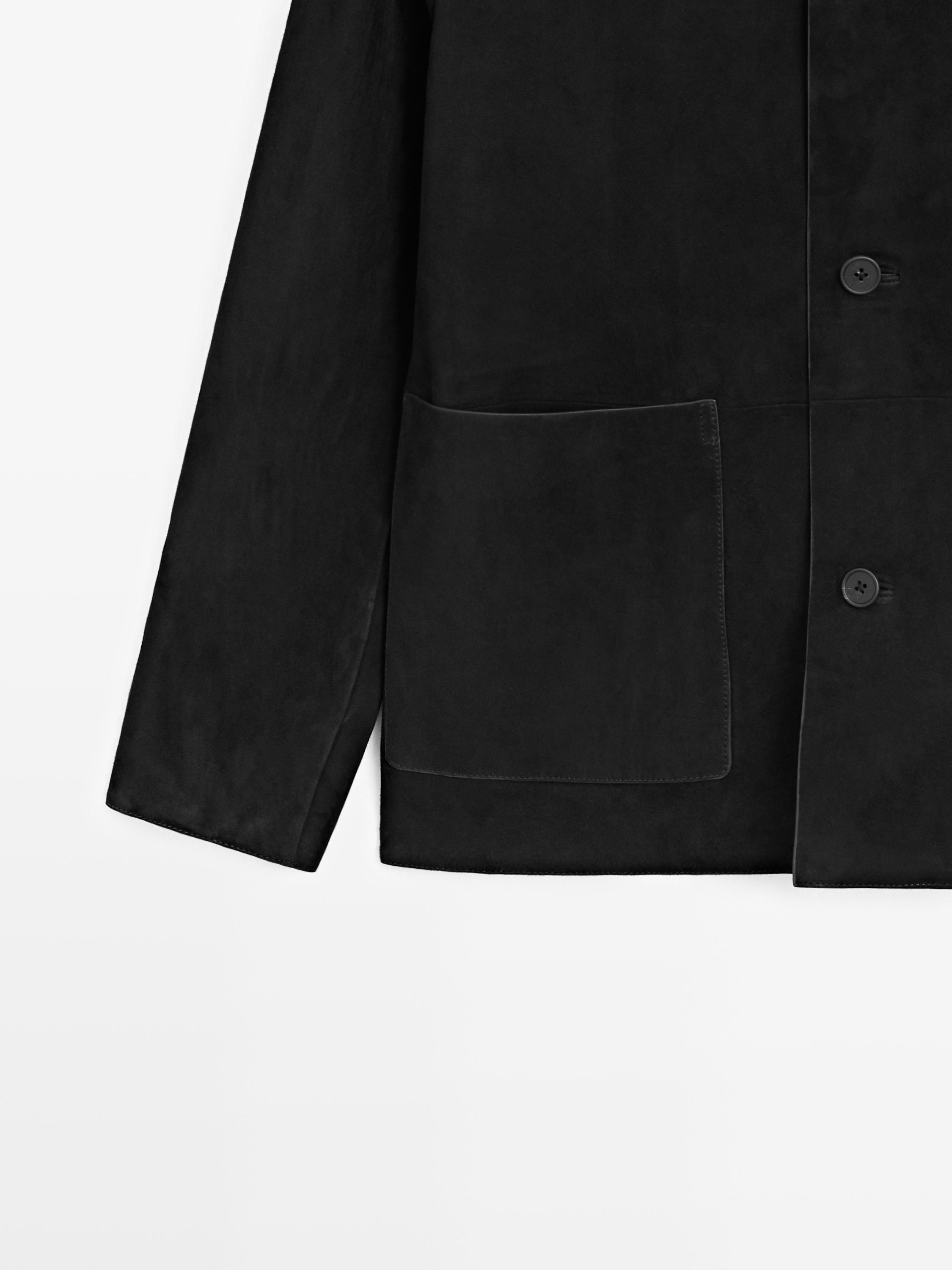 Suede leather jacket with pockets — BLACK