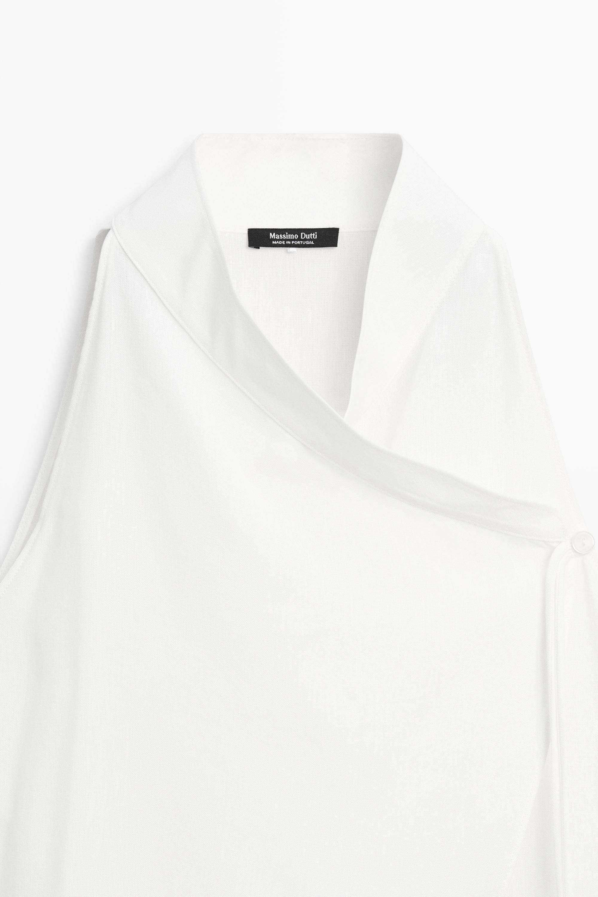 Massimo Dutti Flowing Linen Blend Crossover Halter Top In White
