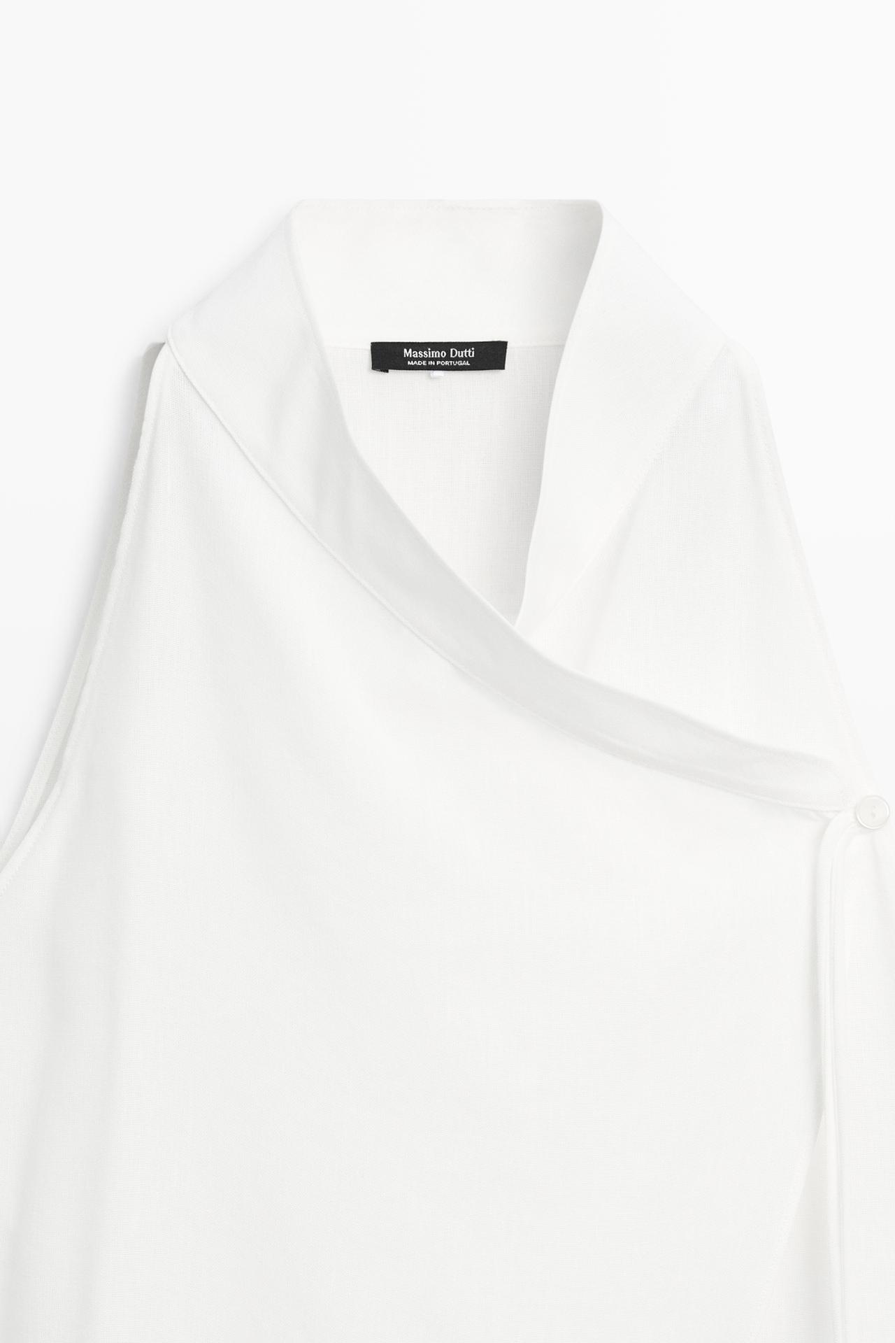 Flowing linen halter crossover top — WHITE
