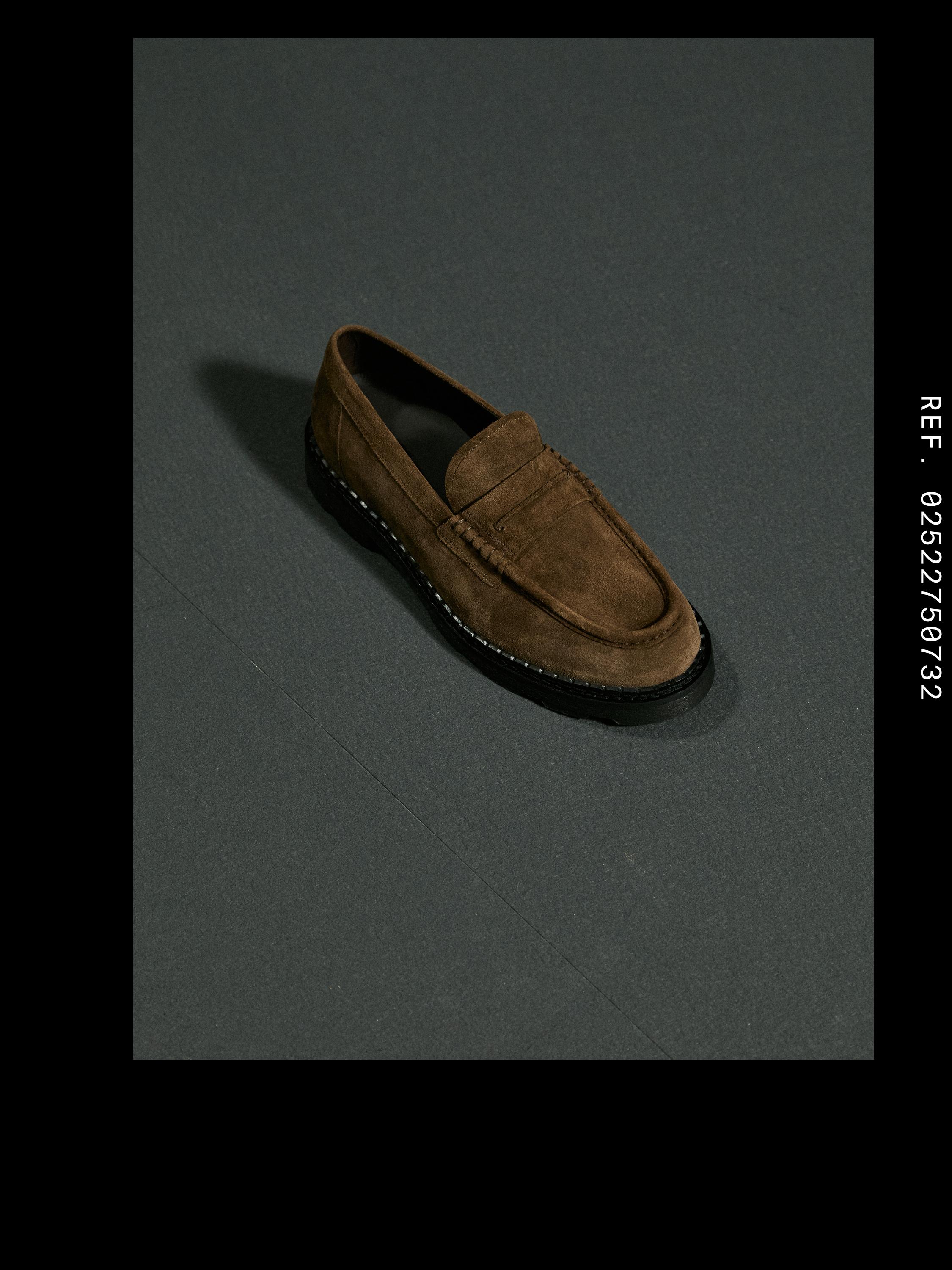 Leather track-sole loafers with penny strap — BROWN