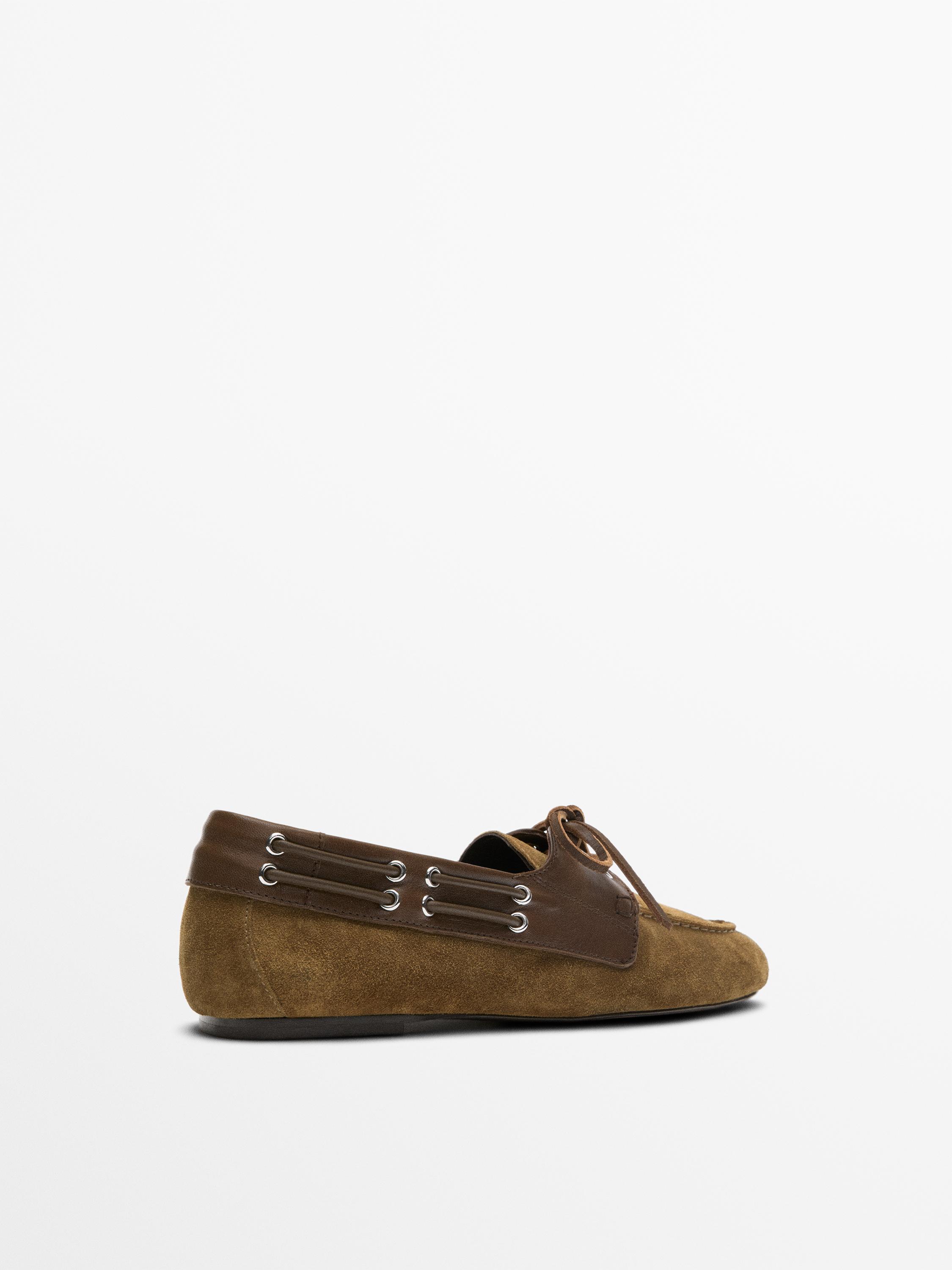 Contrast leather deck shoes — CAMEL