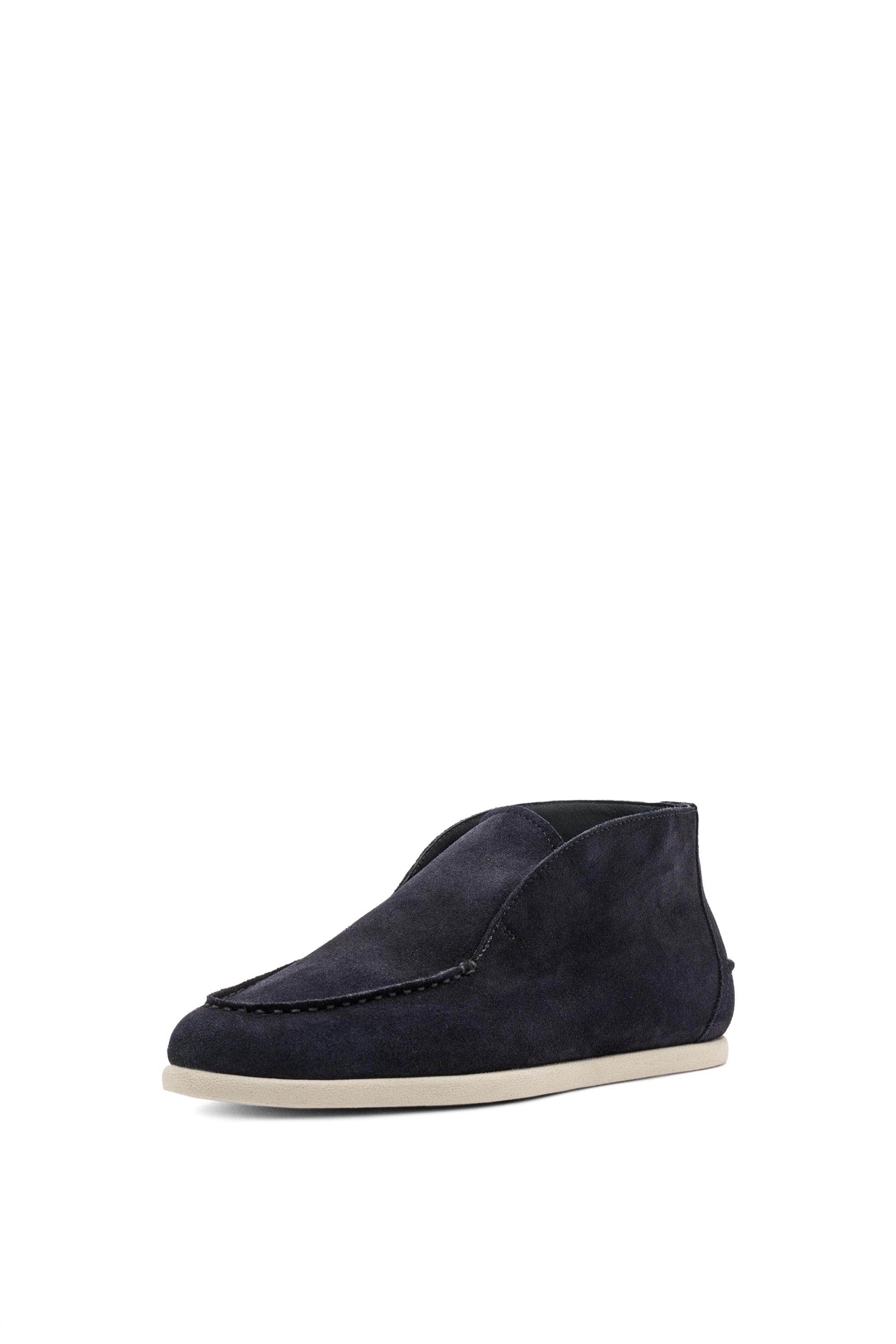 Split suede leather ankle loafer — Dark blue