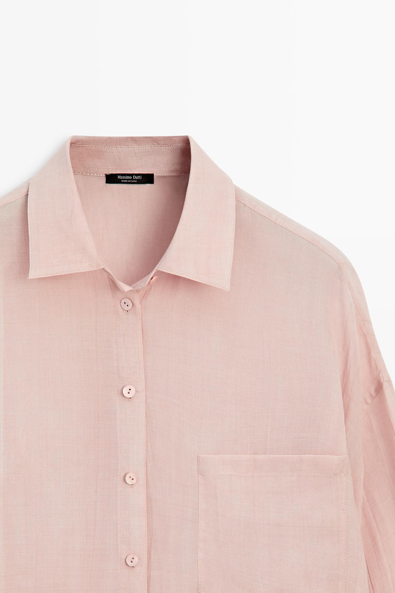 Flowing ramie pocket shirt — PALE PINK