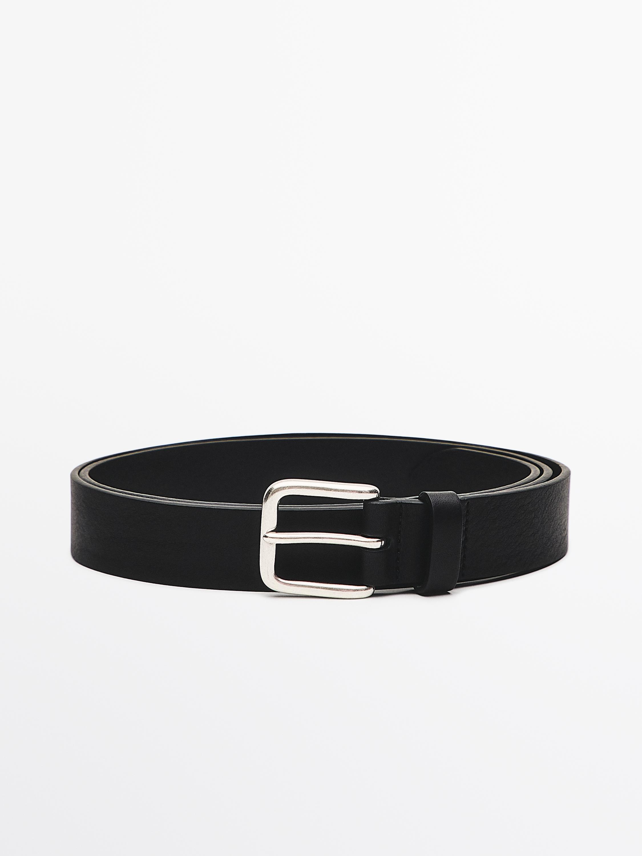 Nappa leather belt with square buckle — BLACK