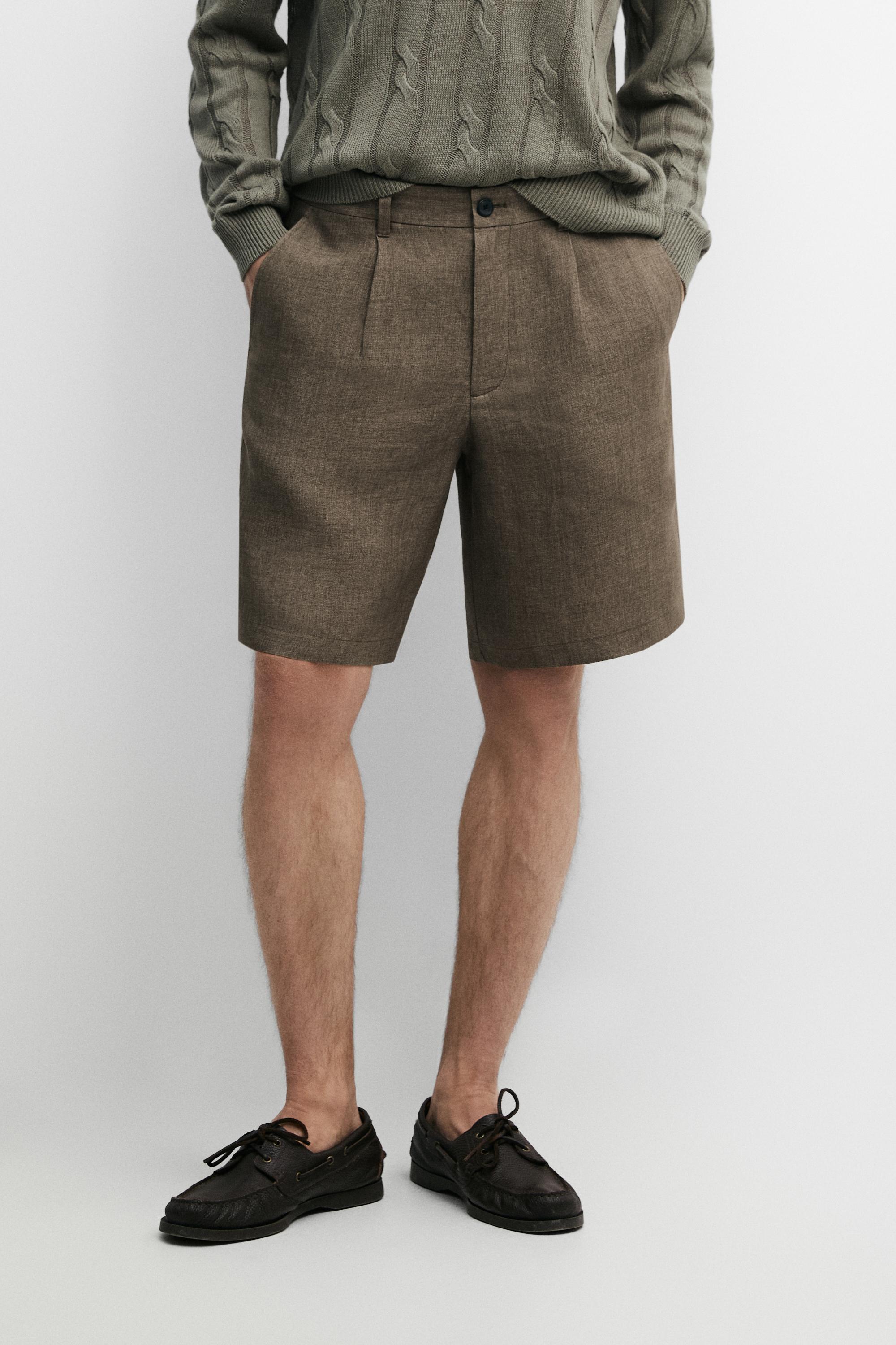 100% linen darted Bermuda shorts — Faded khaki