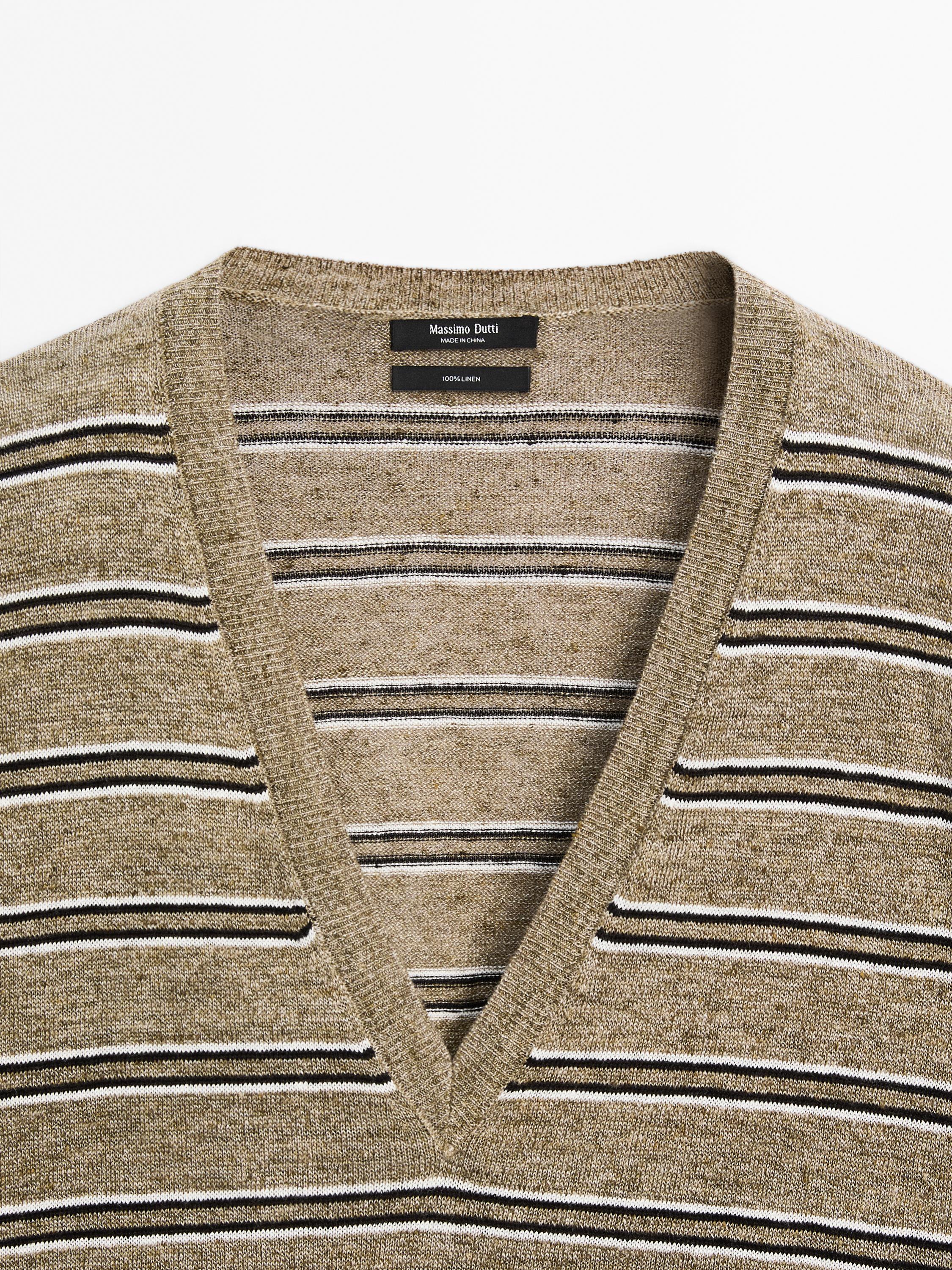 100% linen striped knit sweater