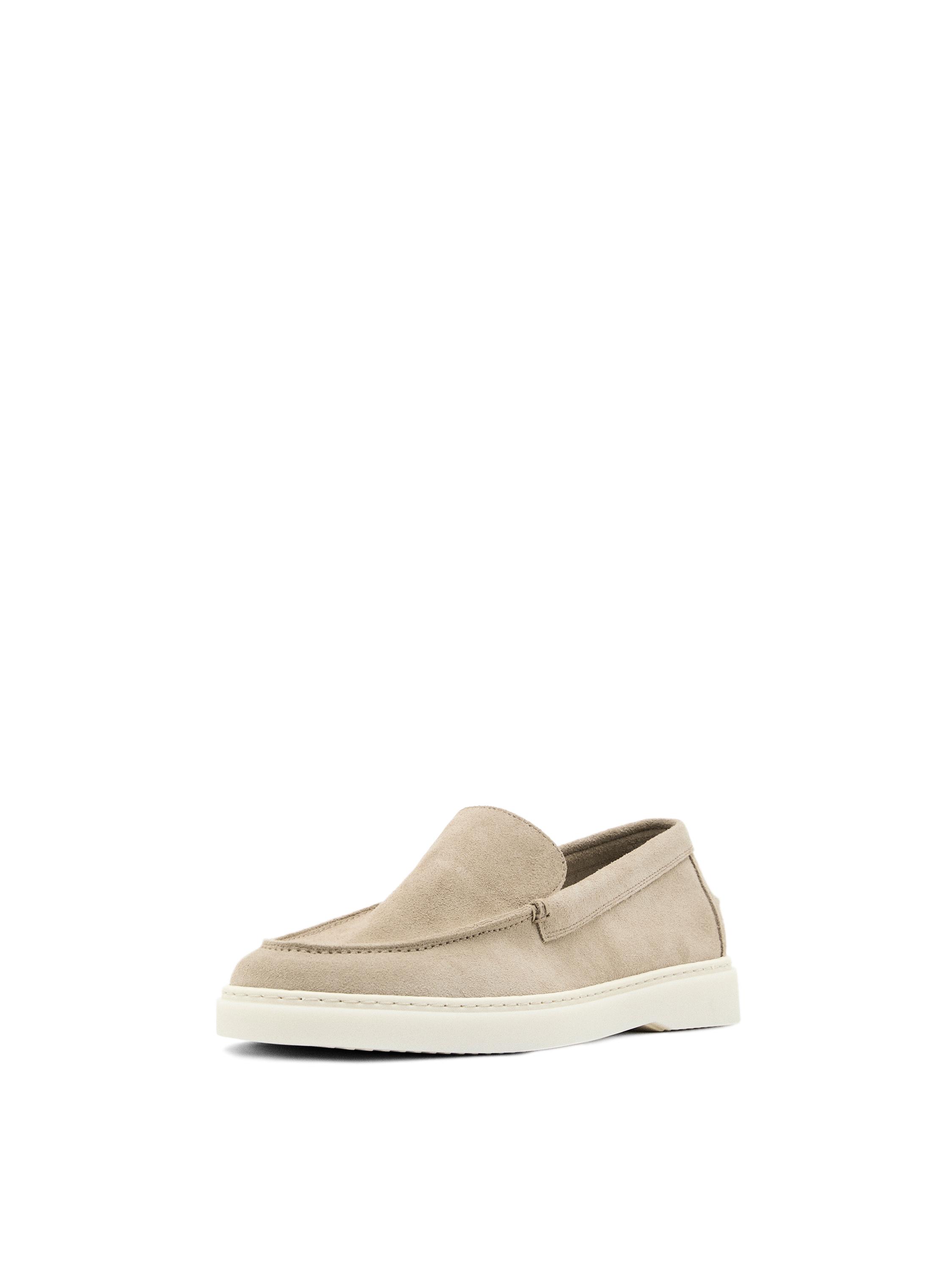 Split leather loafers with moc toe — SAND