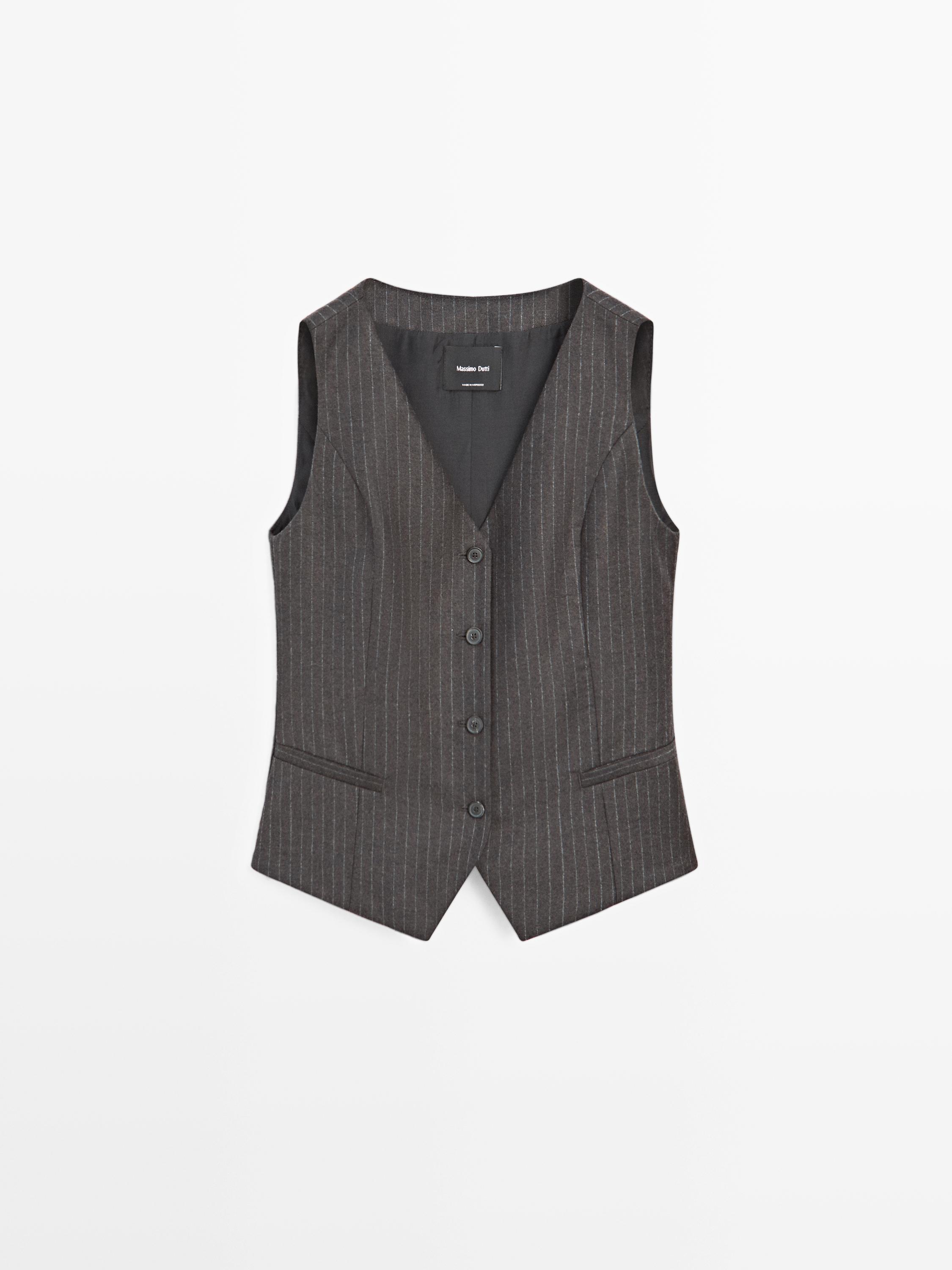 Veste sans manches à rayures tennis 100 % laine