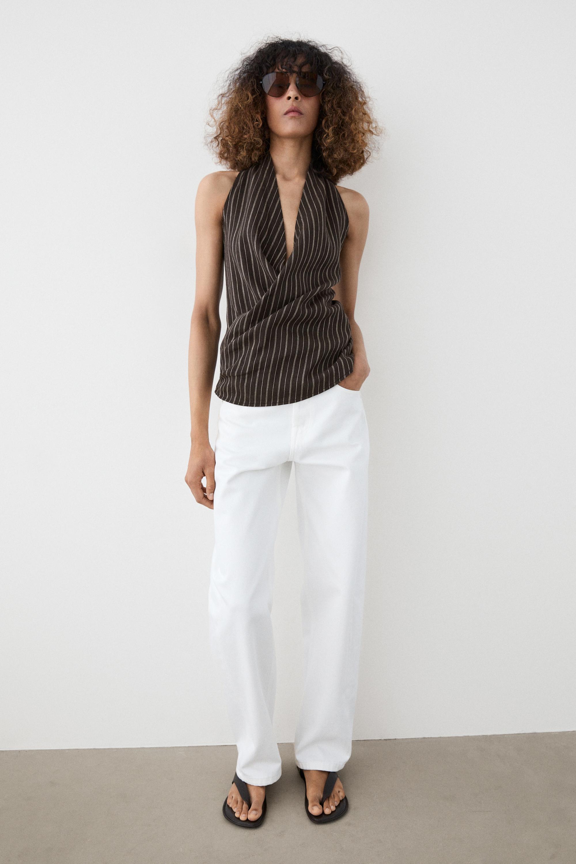 Halter top with stripe detail — BLACK