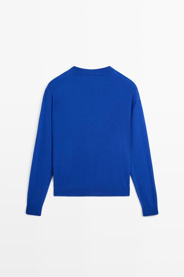 Fine knit round neck sweater — DEEP BLUE 6