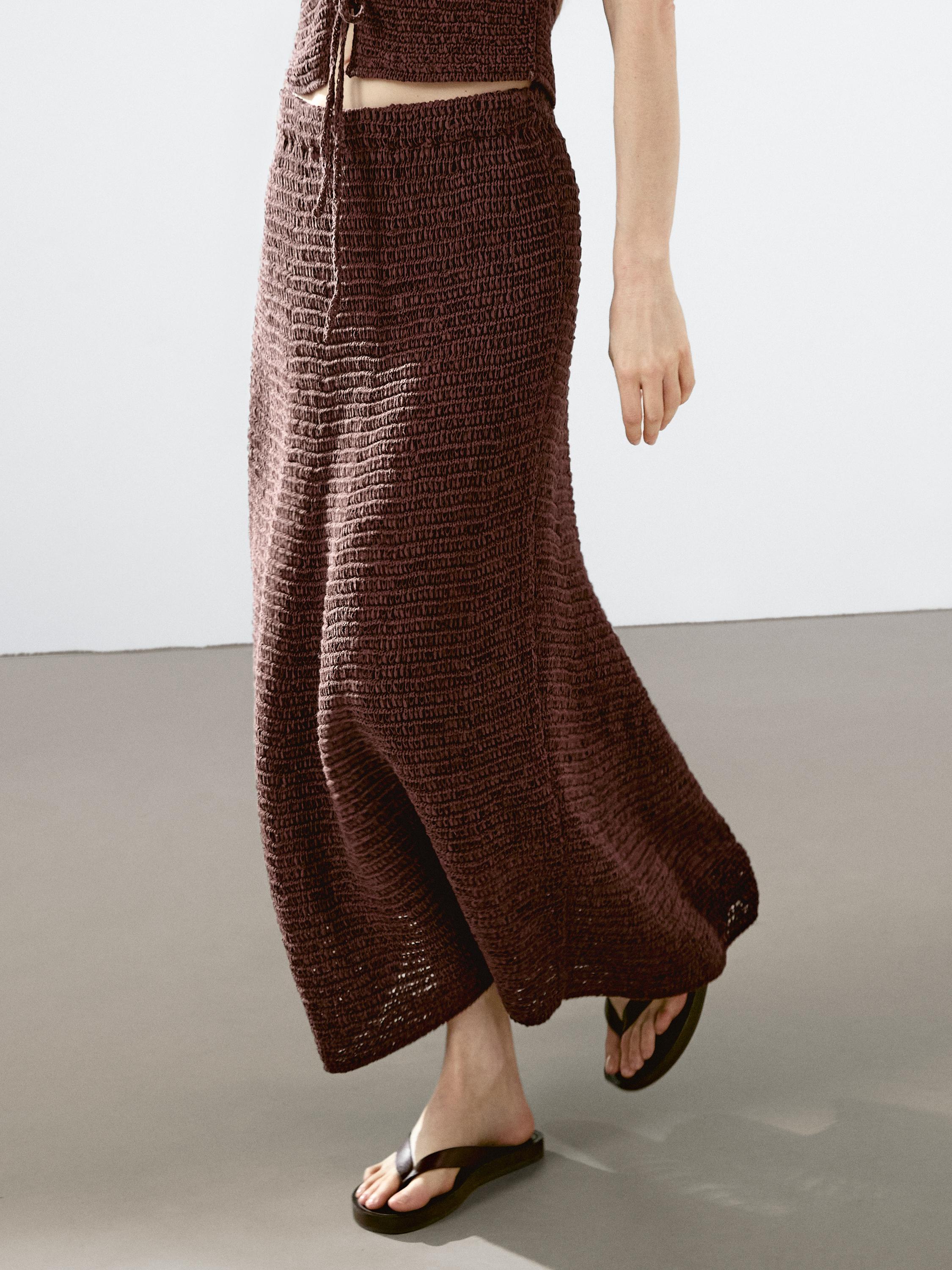 Cotton blend crochet midi skirt