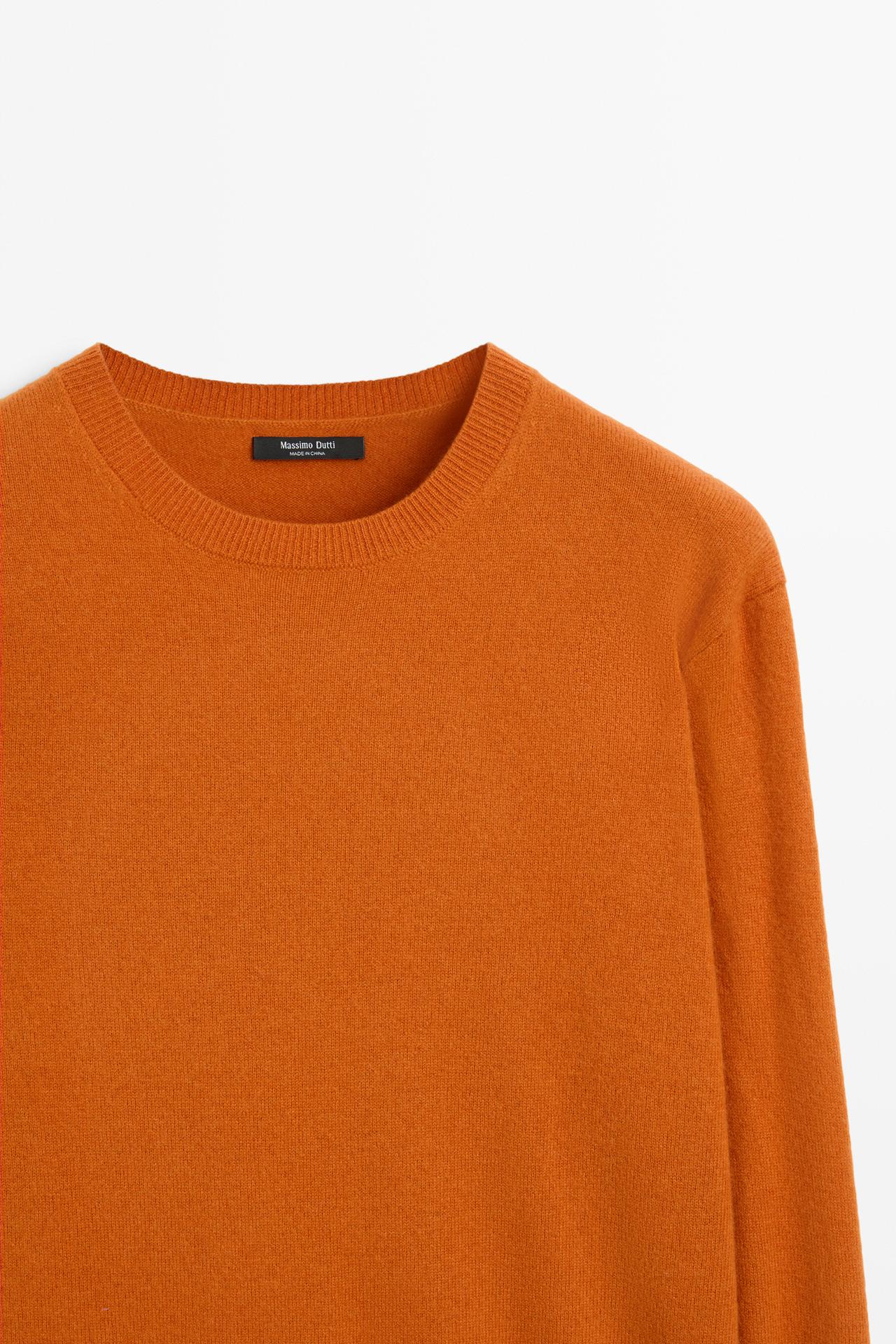 Wool blend crew neck knit sweater — ORANGE