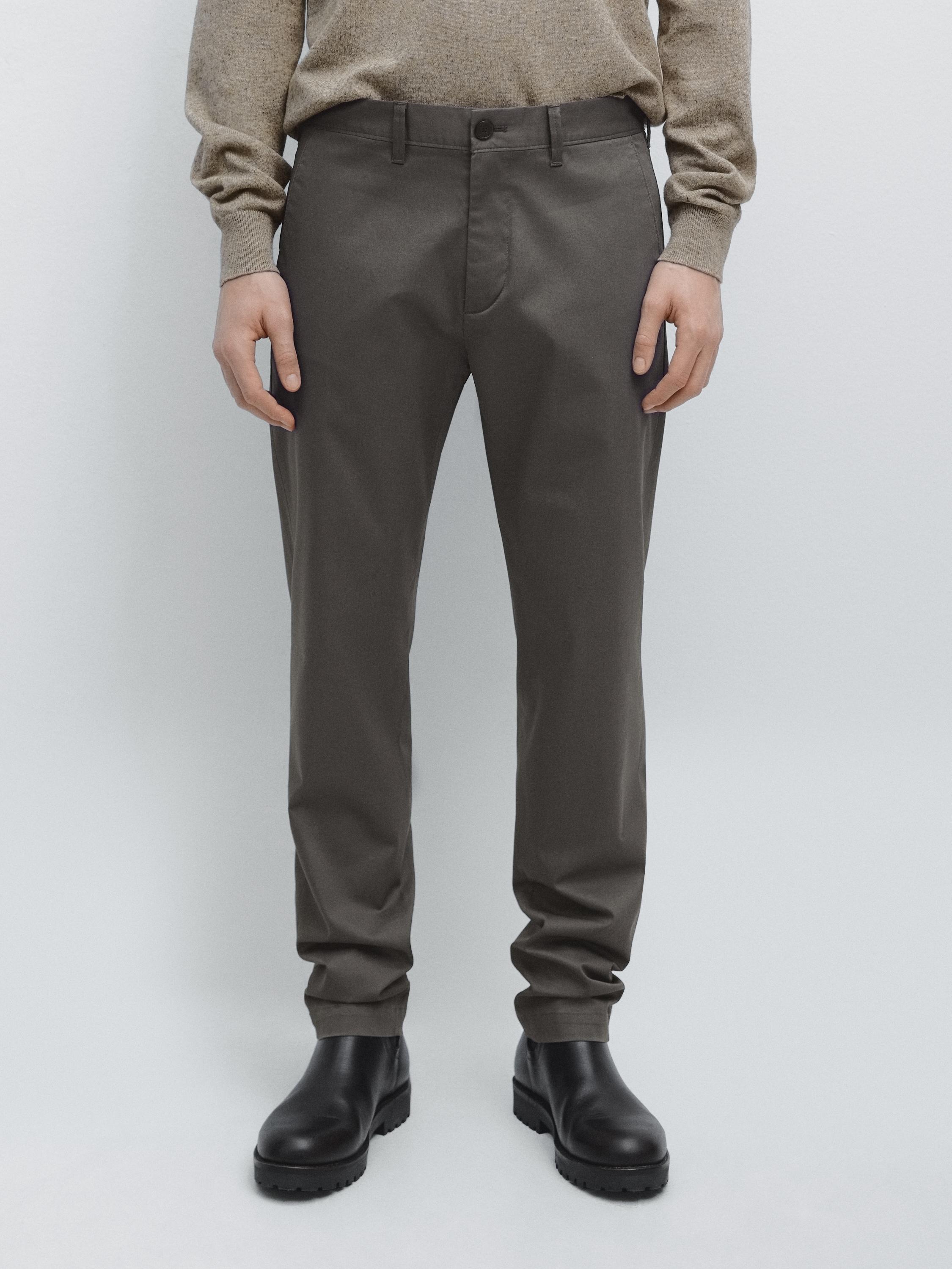 Cotton blend slim fit pants