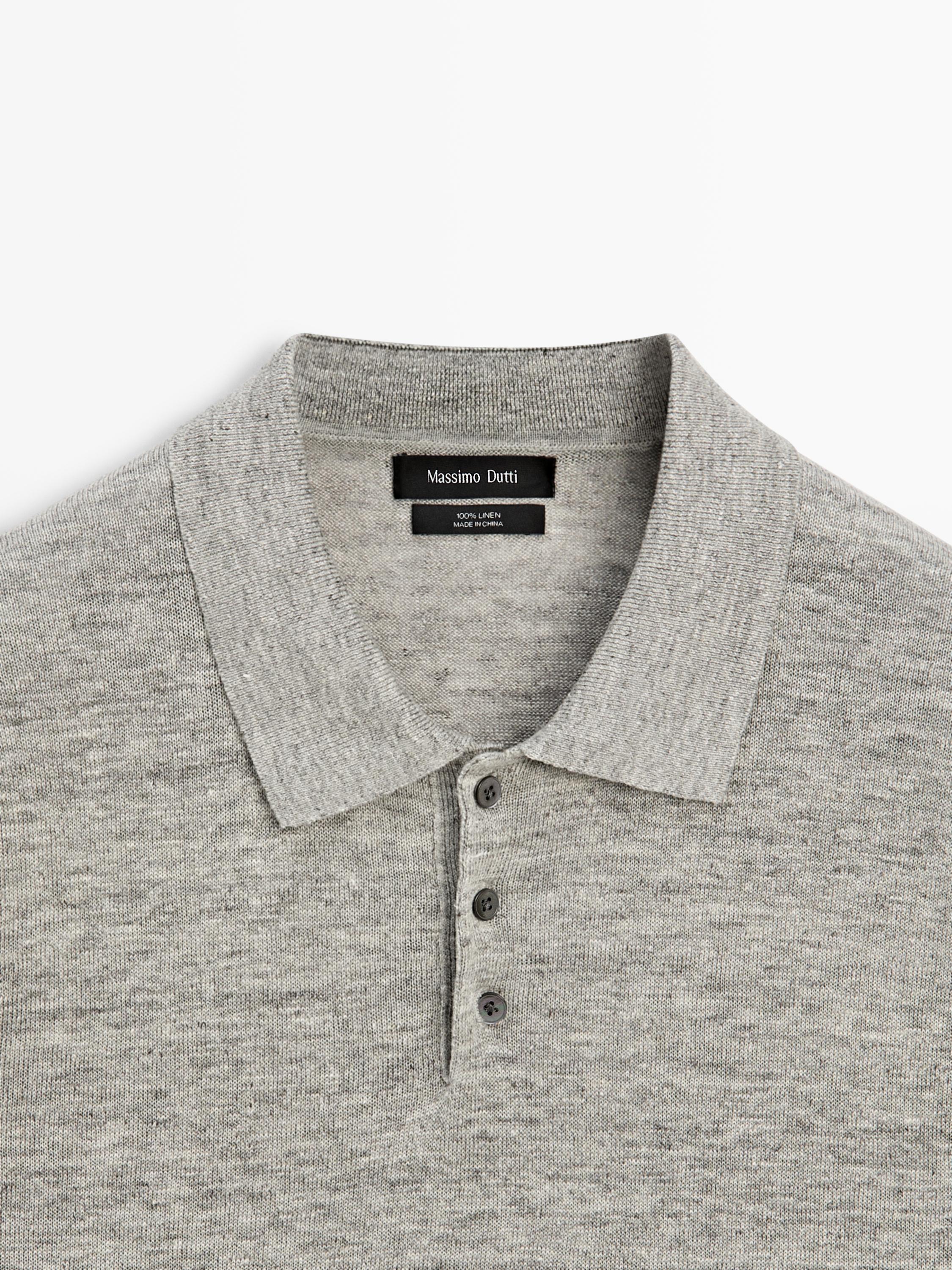 100% linen melange polo shirt — GREY MARL