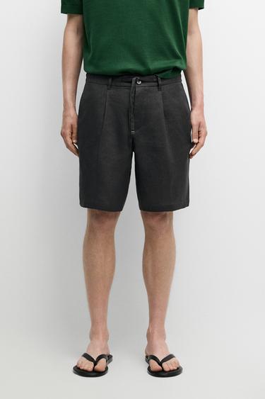 Linen co-ord elastic waist Bermuda shorts — PETROL BLUE 3