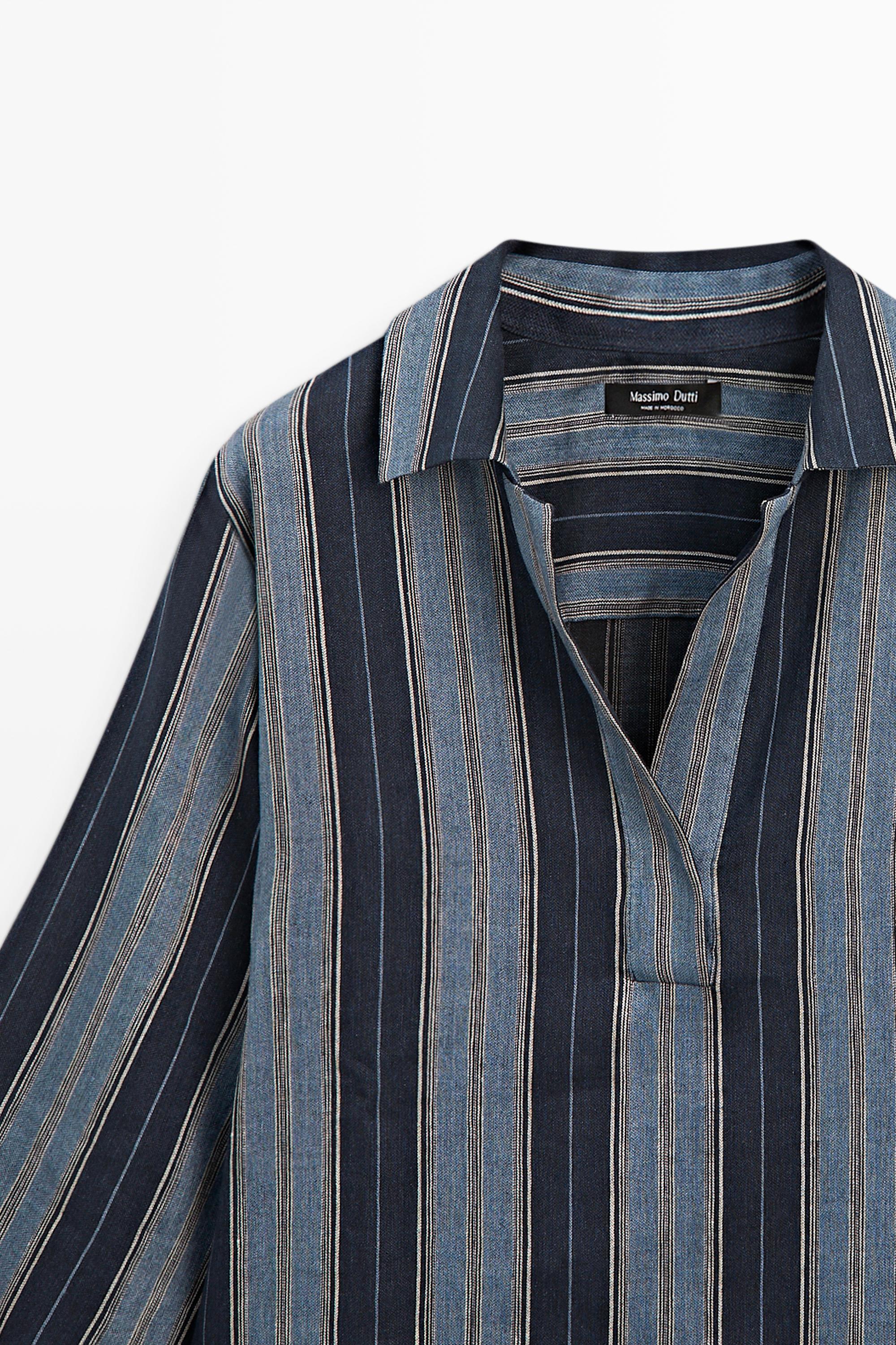 Striped linen cotton blend kaftan — BLUE