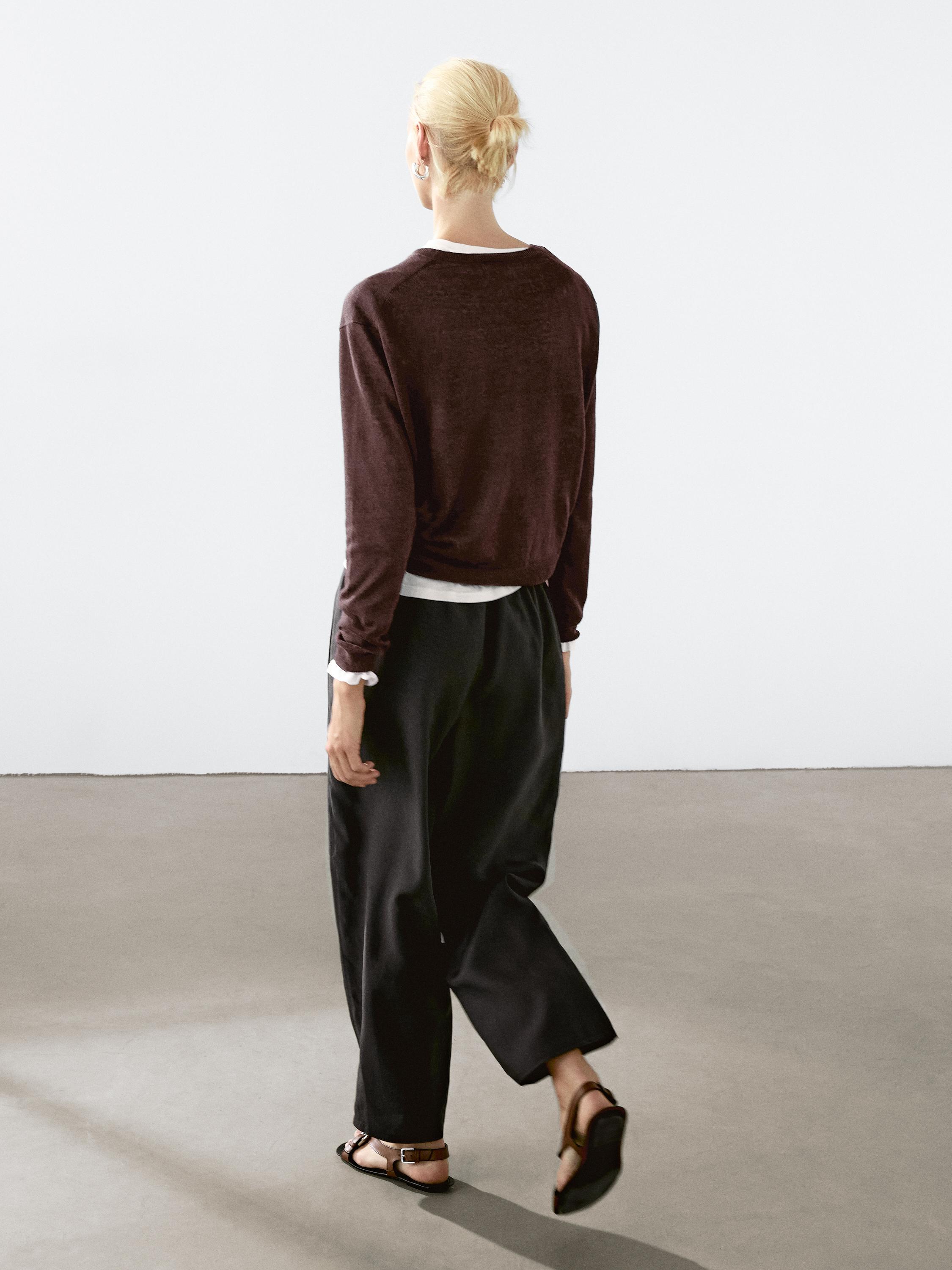 100% linen knit crew neck sweater