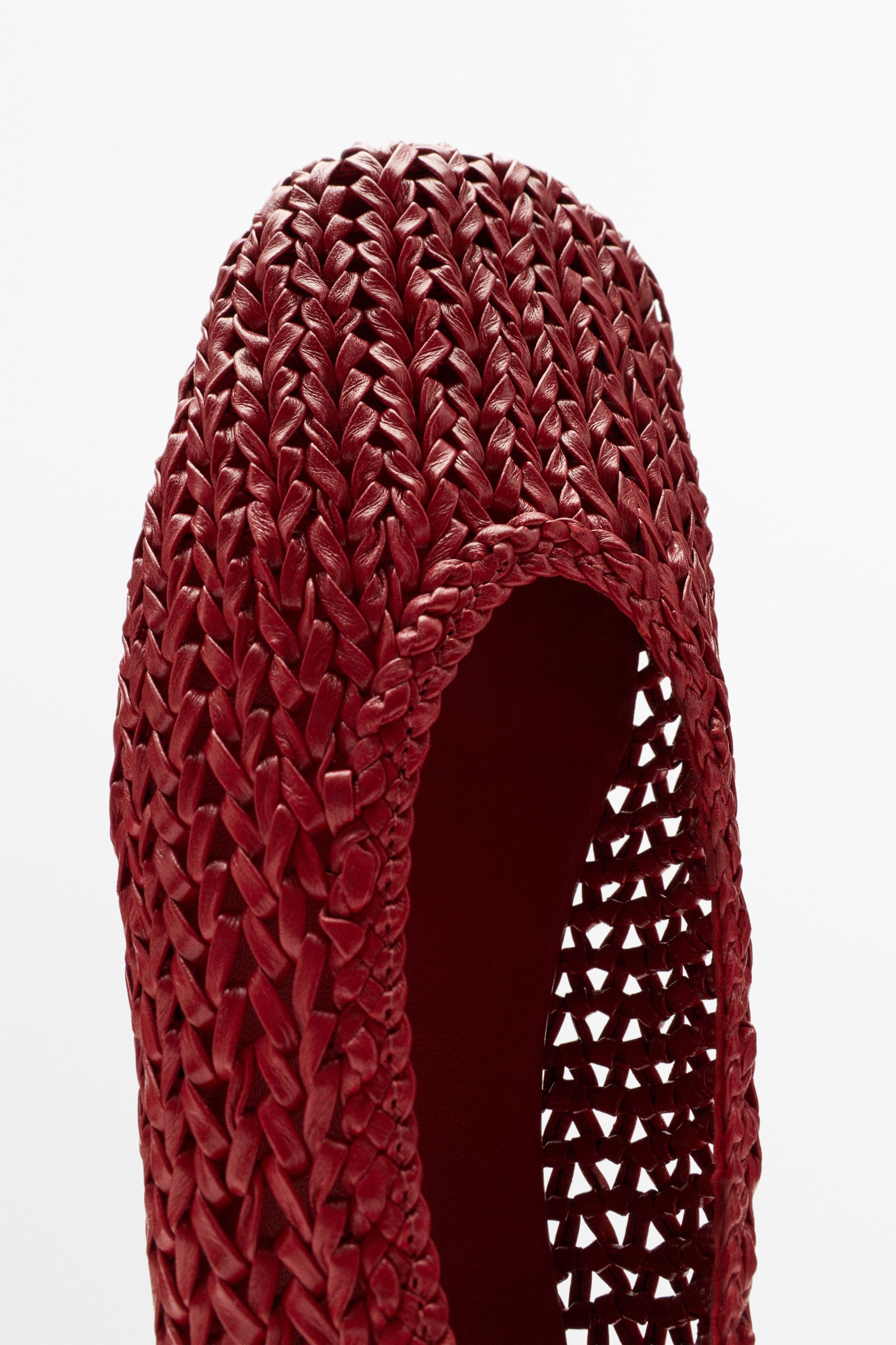 Braided leather ballet flat — RED