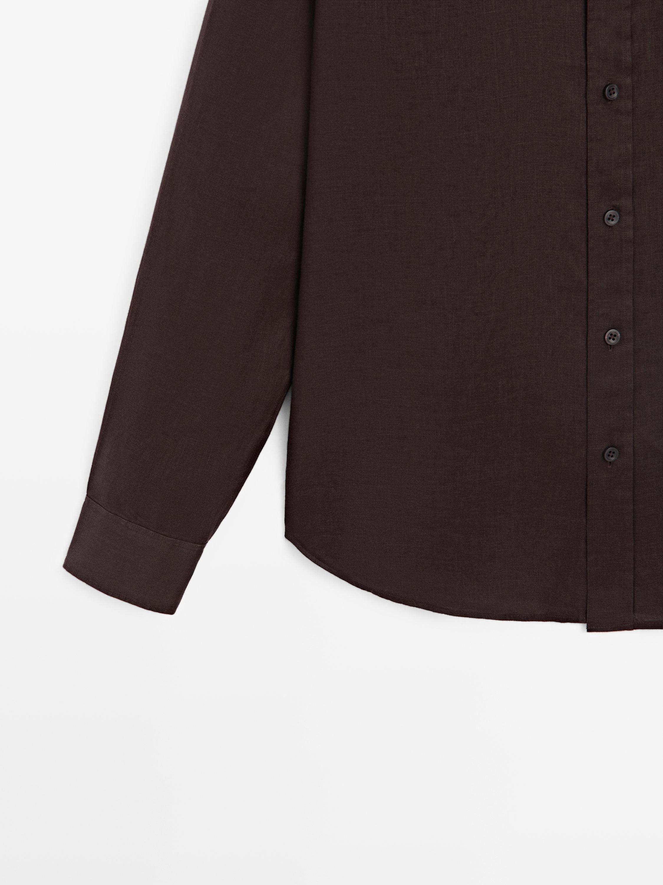 100% linen slim fit shirt — BURGUNDY