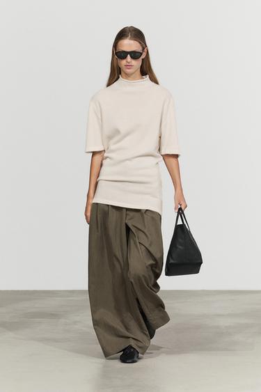 100% cashmere knit short sleeve sweater — CREAM 1