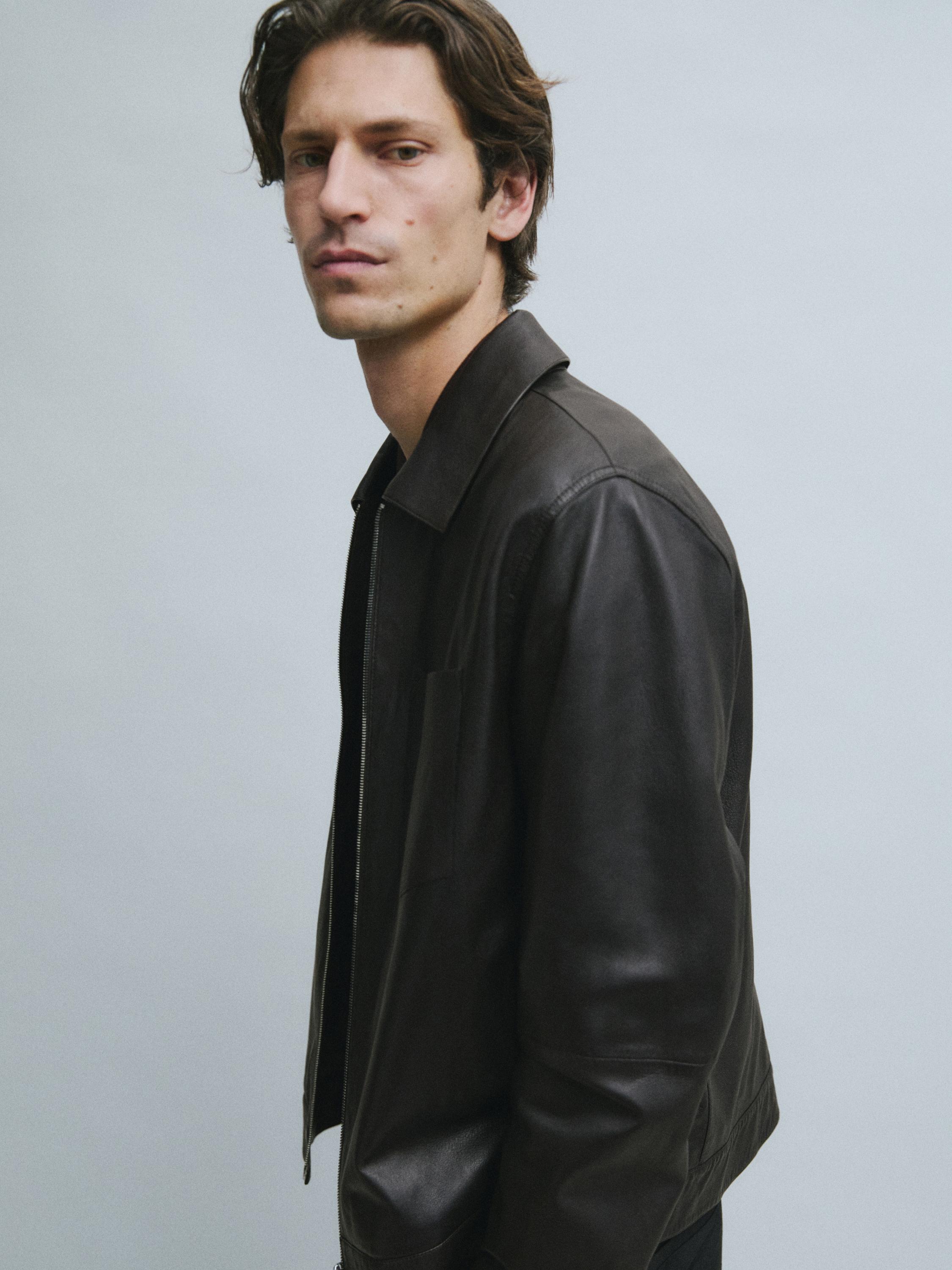 Nappa leather jacket with pocket — BROWN