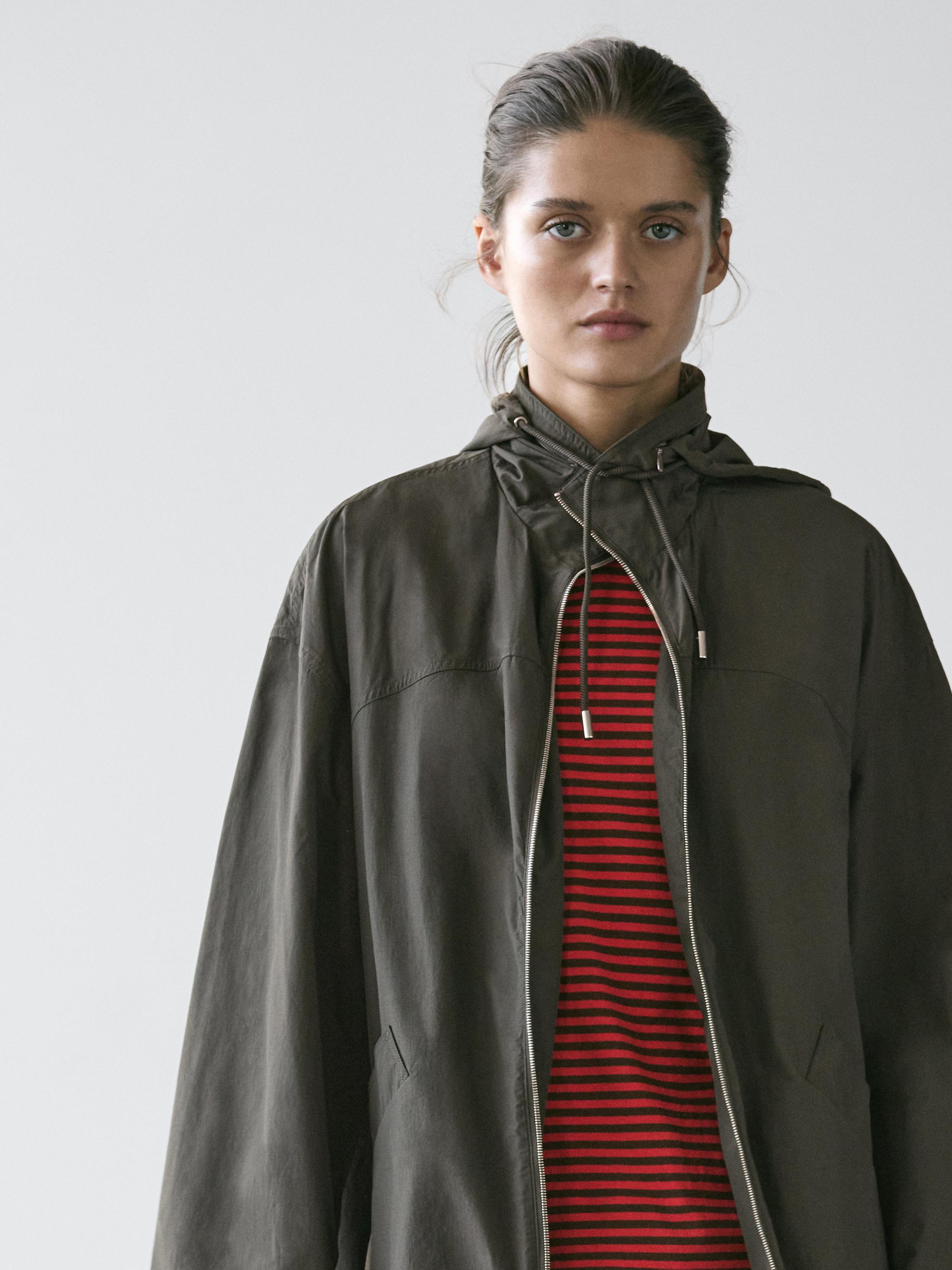 Technical fabric trench coat with hood — BOTTLE GREEN