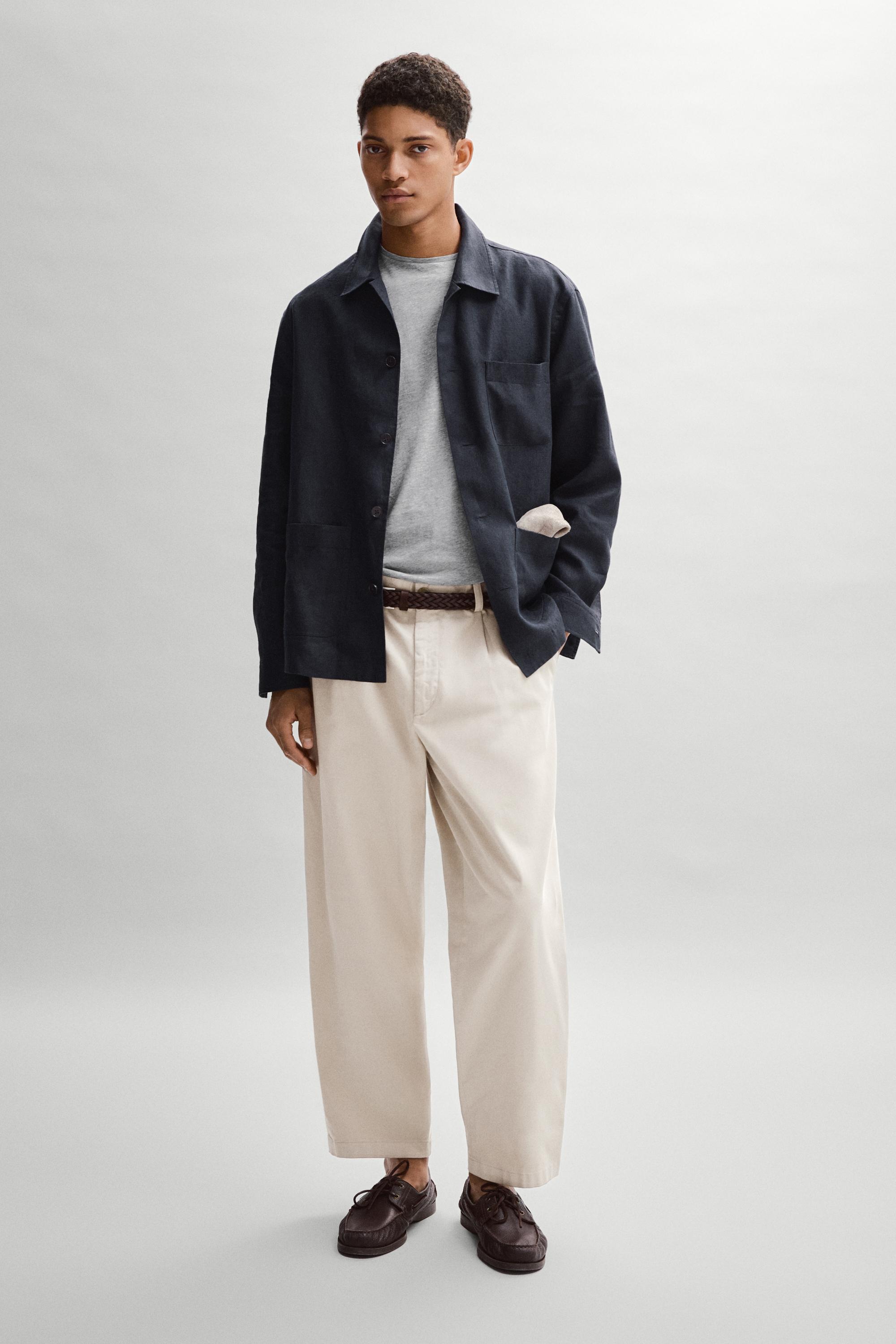 Linen total look overshirt with pocket details — NAVY BLUE
