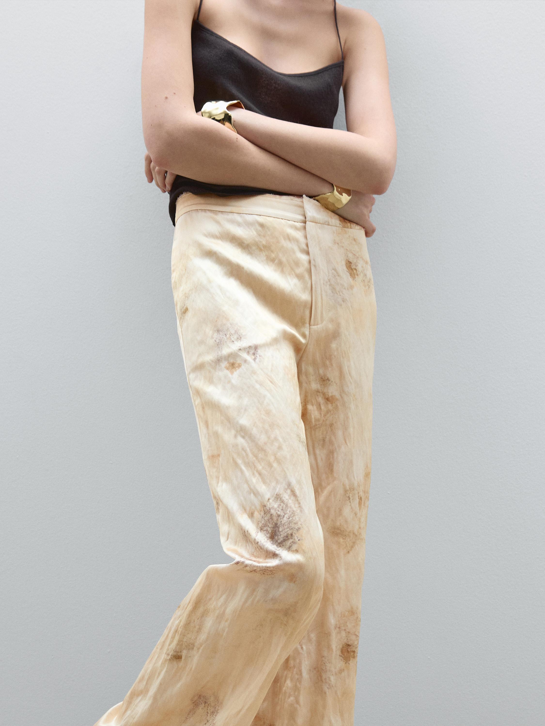 Flowing straight-leg metallic trousers