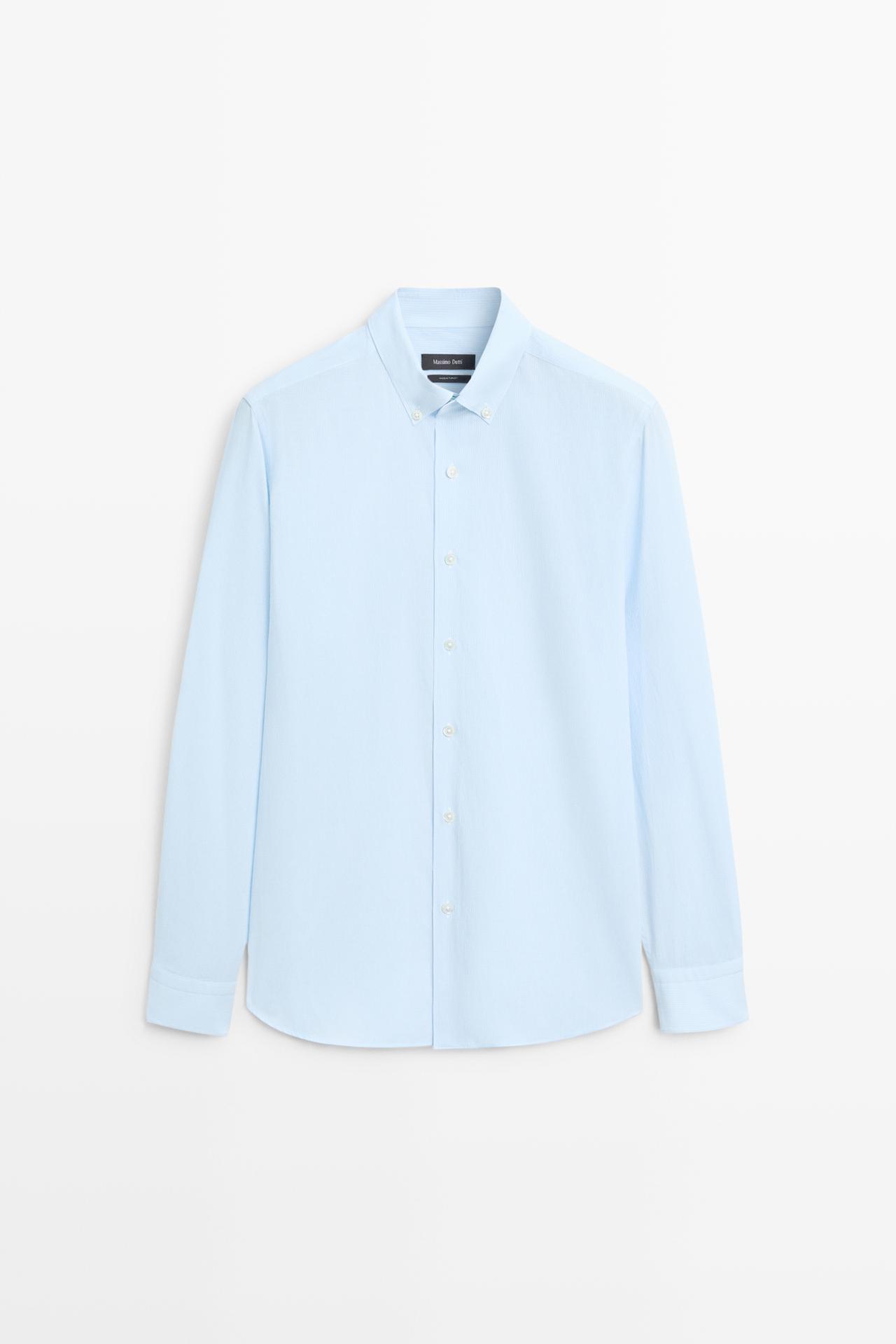 100% Cotton Pinstriped Shirt — SKY BLUE