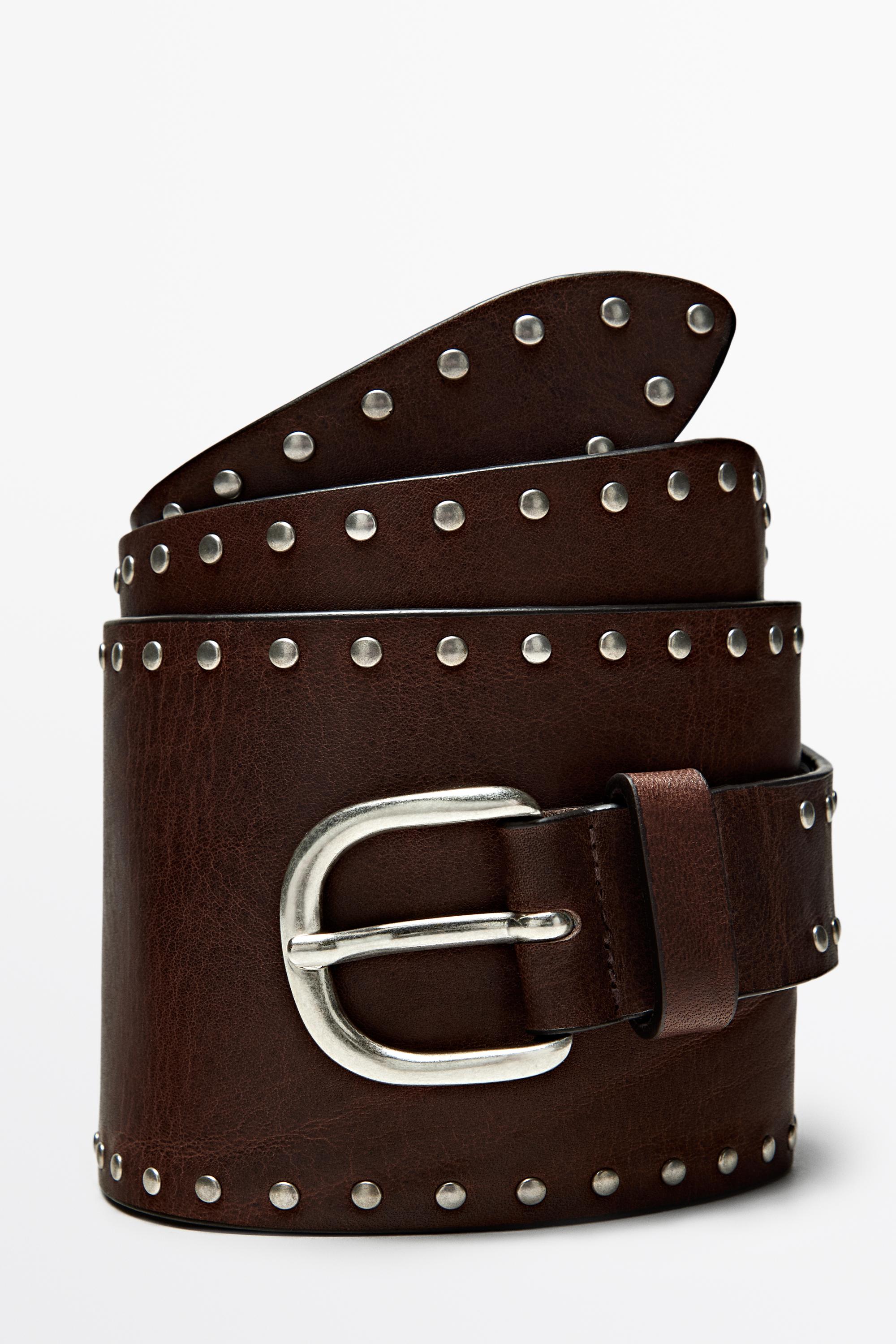 Nappa leather stud belt — BROWN