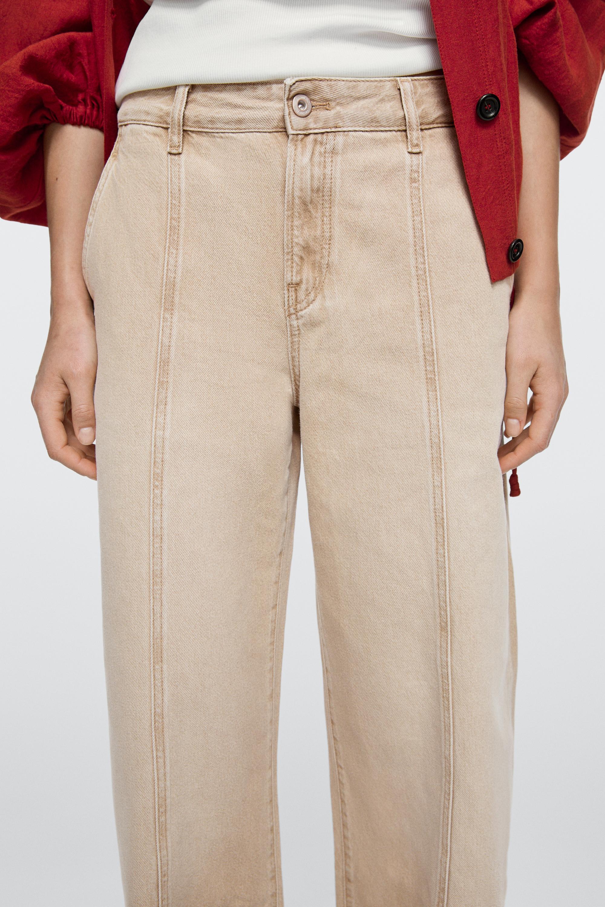 Mid-rise barrel fit jeans — SAND