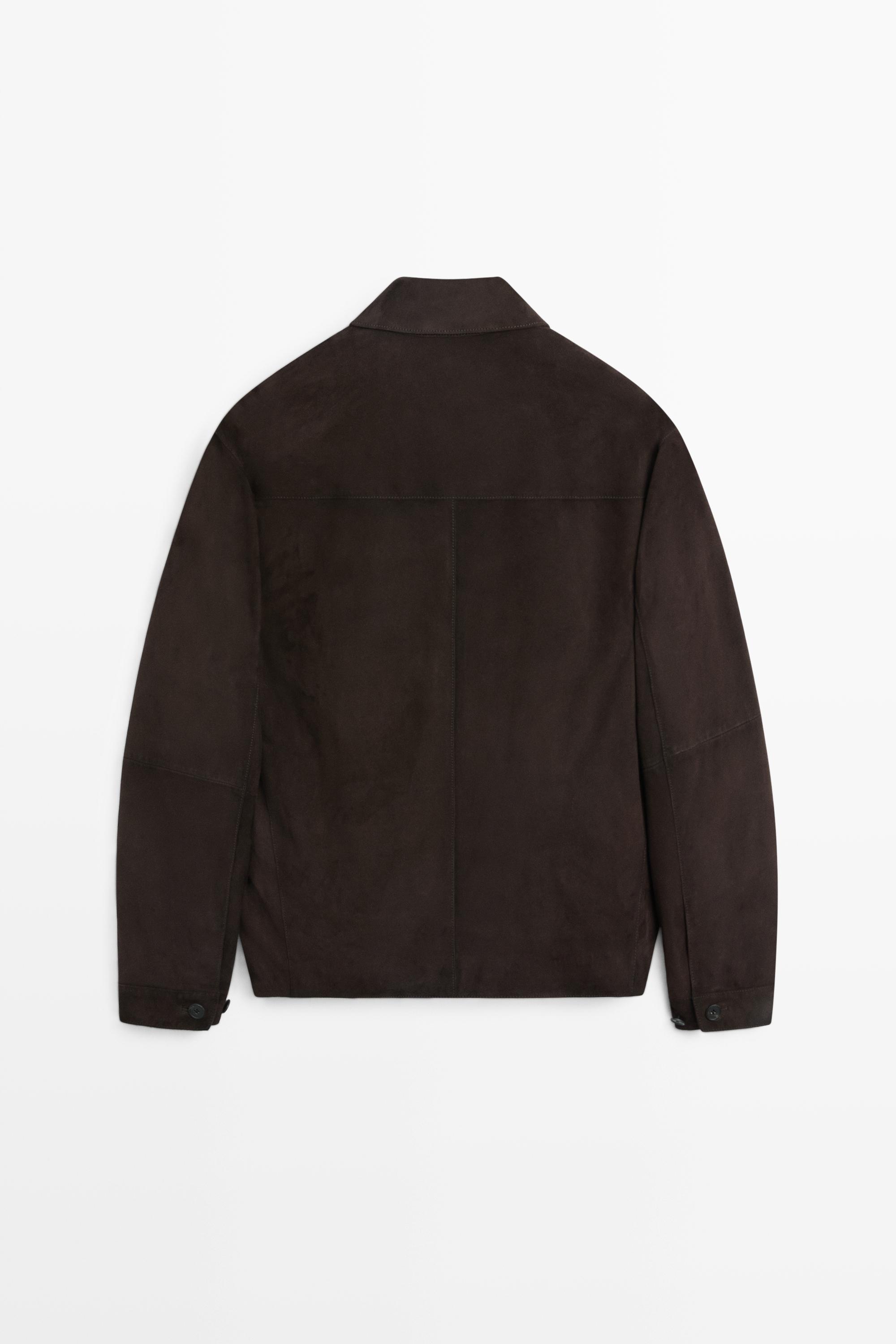 Suede leather pocket overshirt — Chocolate