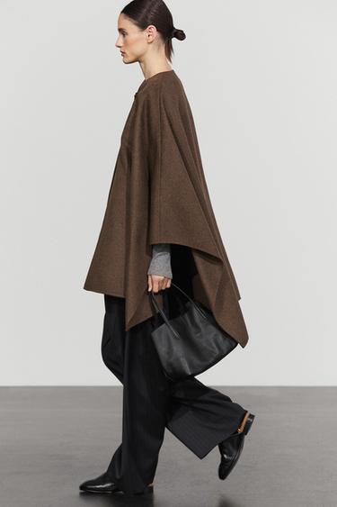 Wool blend buttoned cape — BROWN 8