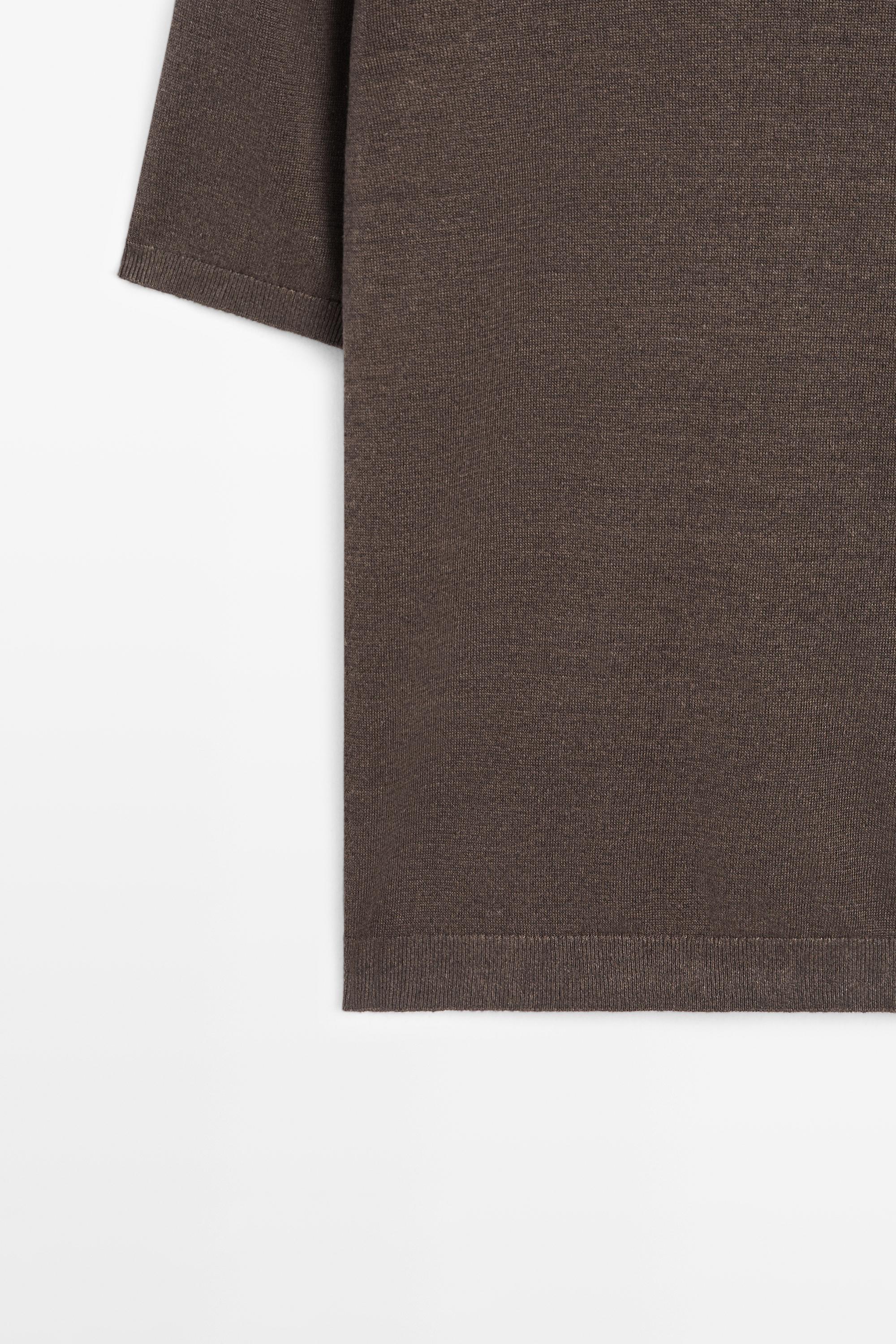 Lightweight 100% linen knit T-shirt — BROWN