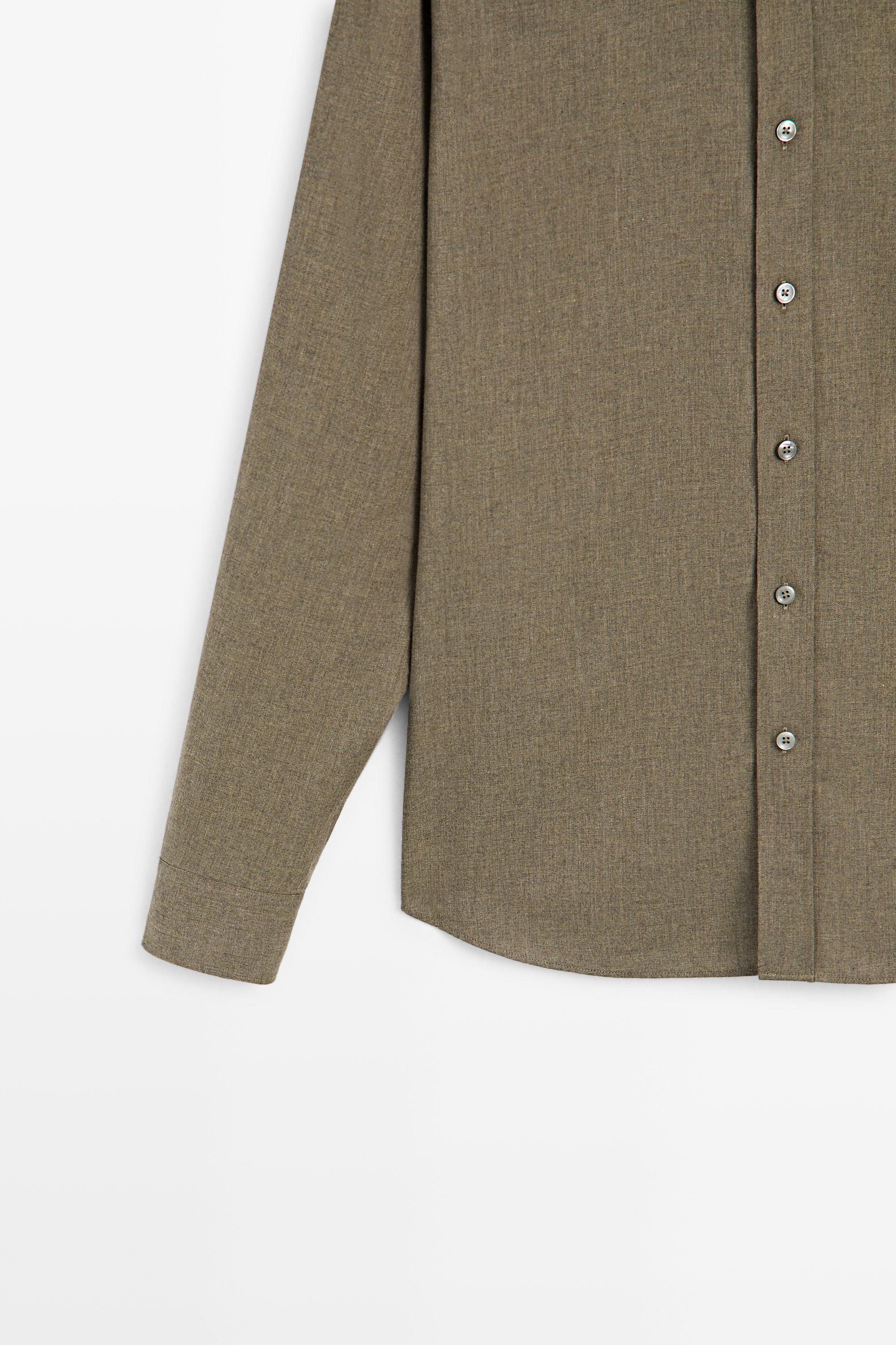 100% cotton melange twill regular fit shirt — GREEN