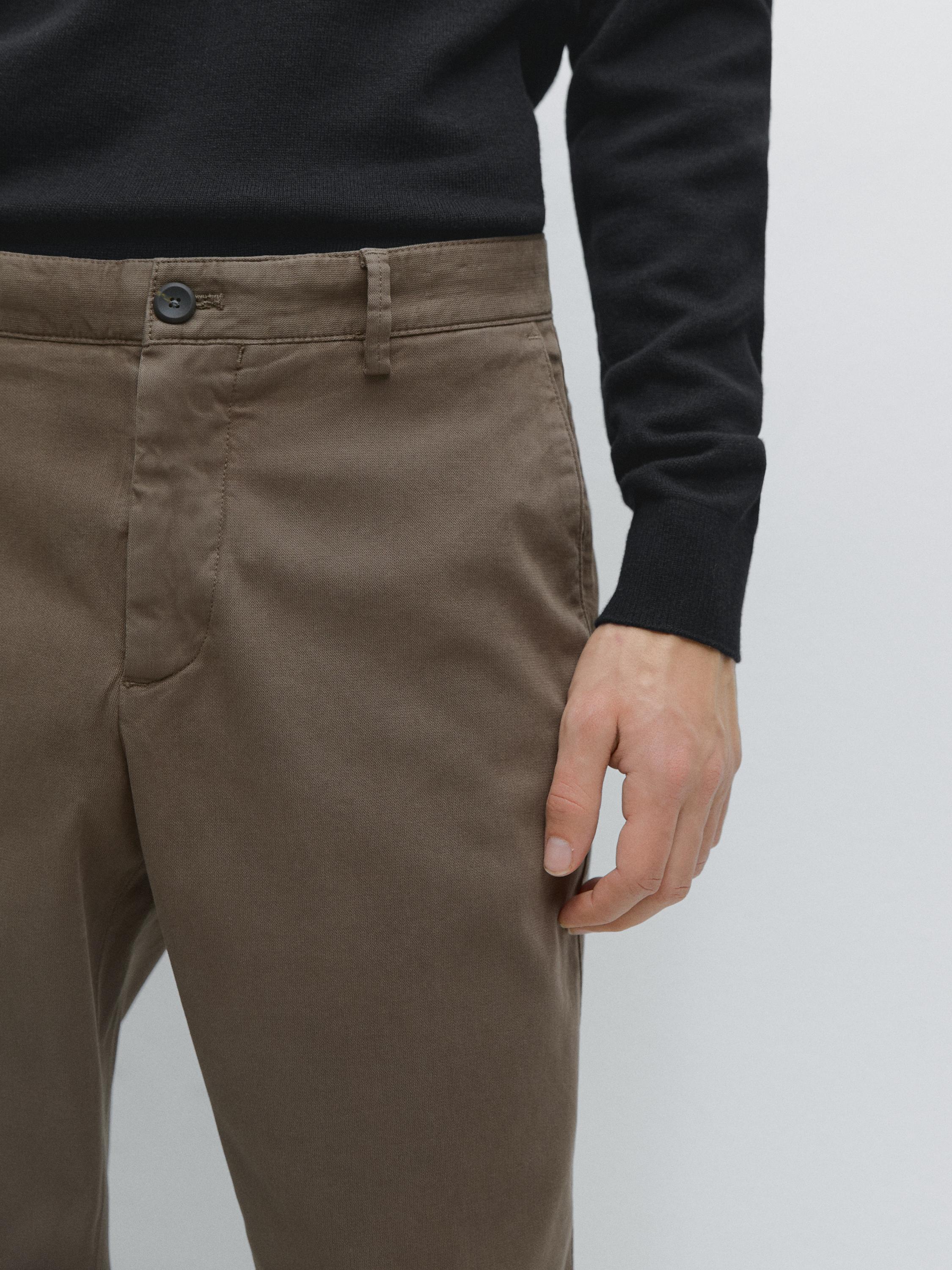 Slim-fit micro-textured trousers — GREEN