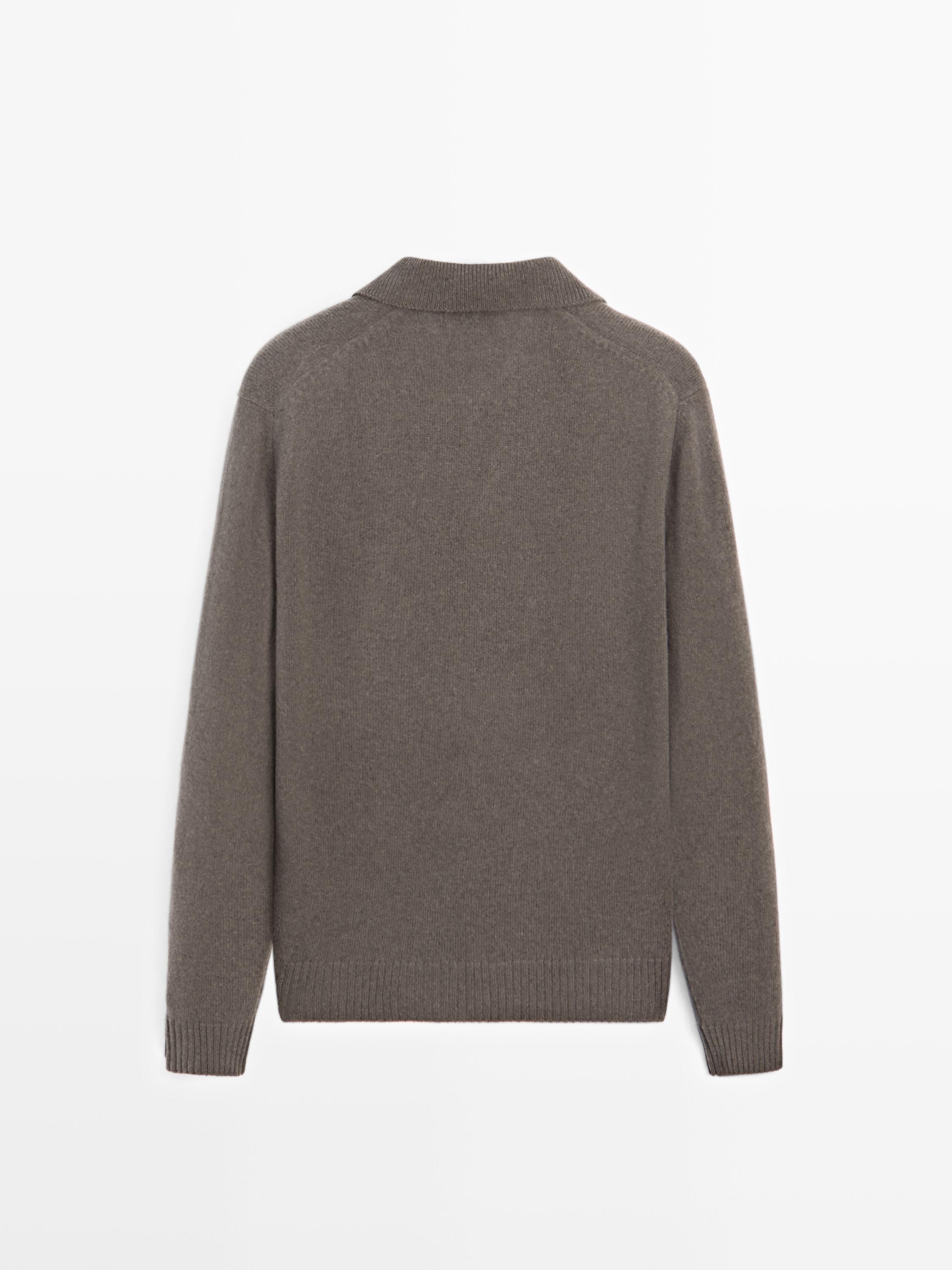 Wool blend V-neck polo sweater