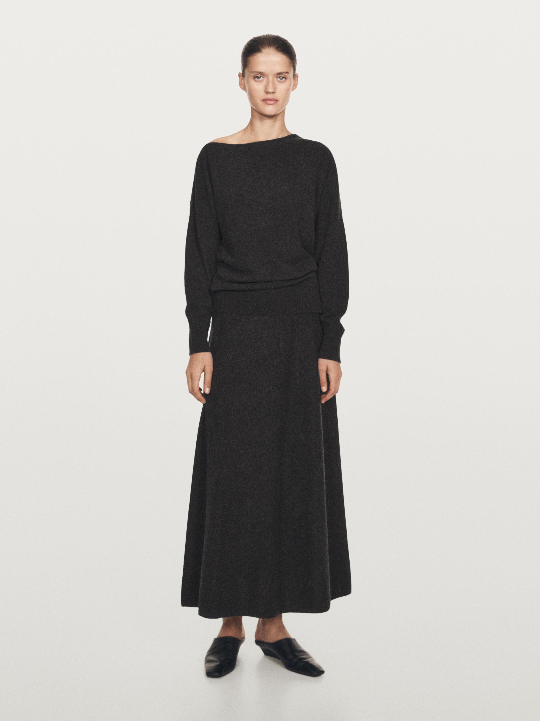 Wool blend asymmetric neck sweater
