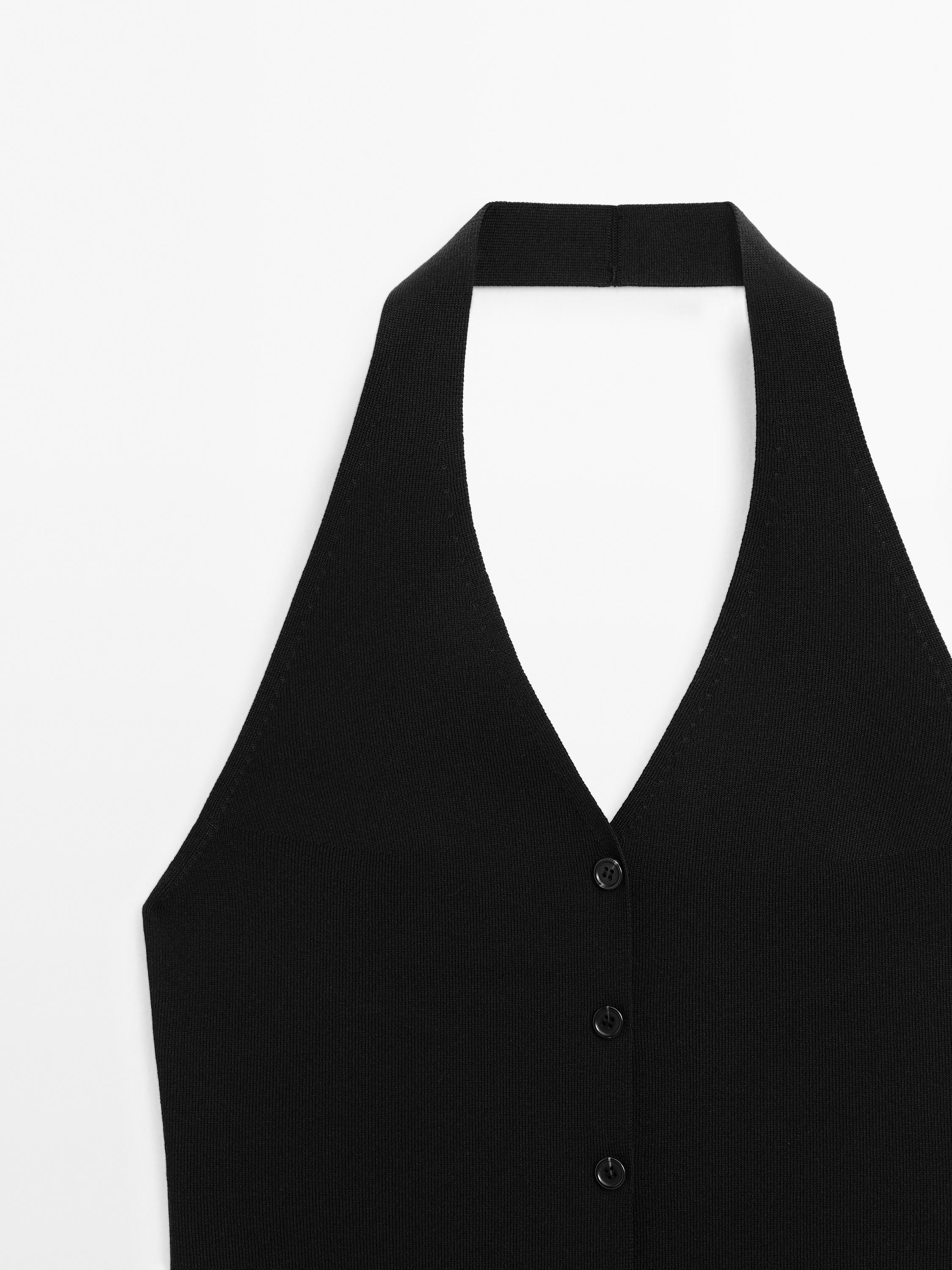 Veste sans manches en maille à encolure américaine