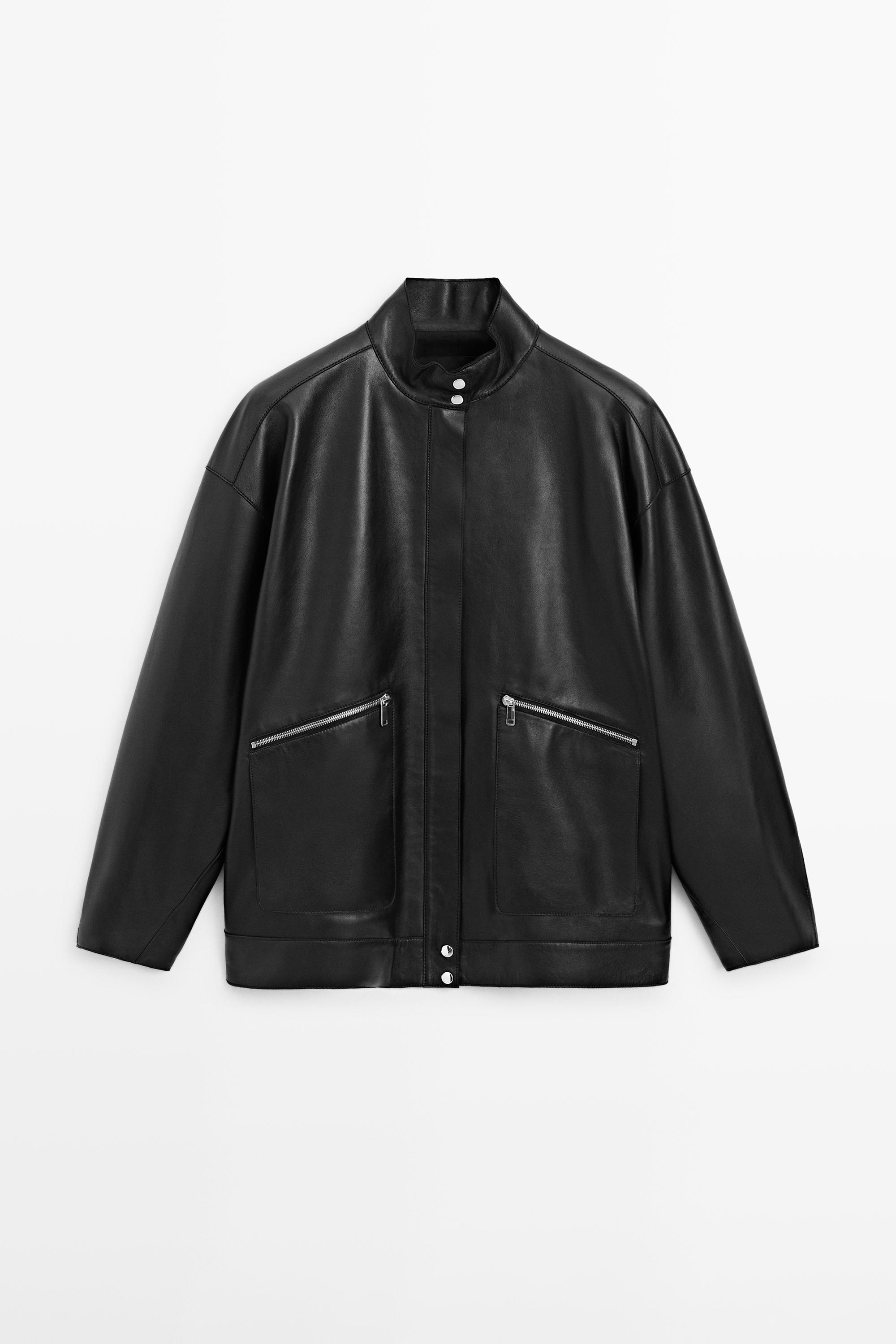 Taskutega nappa nahast jope