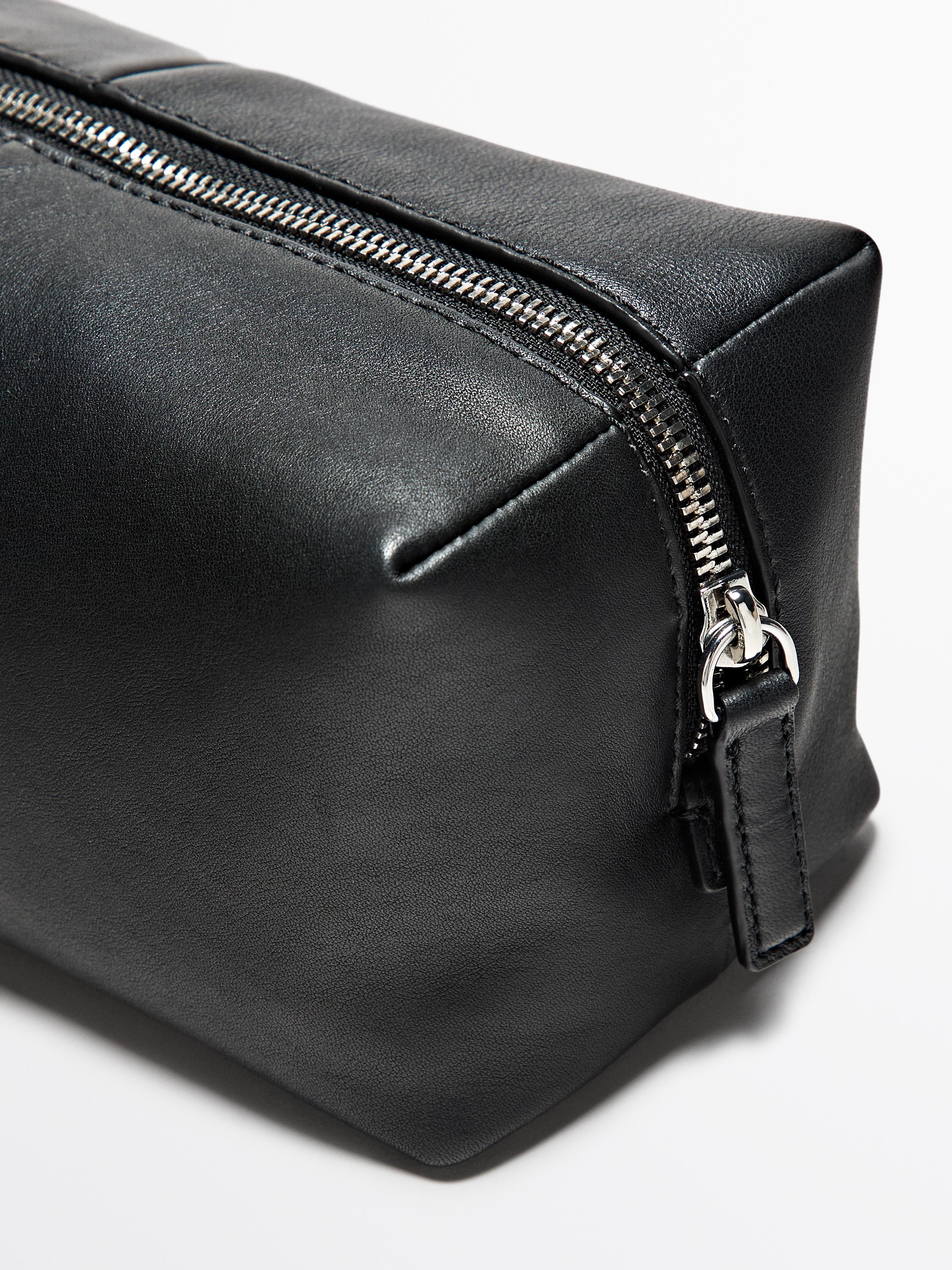 Nappa leather toiletry bag with zip — BLACK
