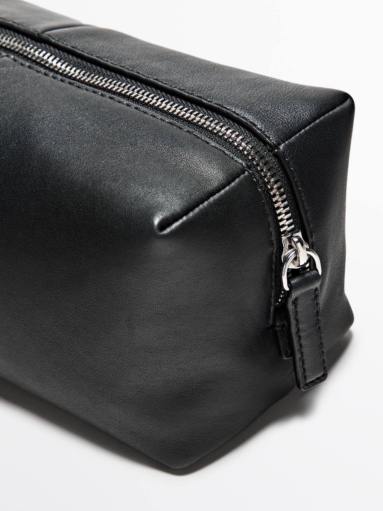 Nappa leather toiletry bag with zip — BLACK