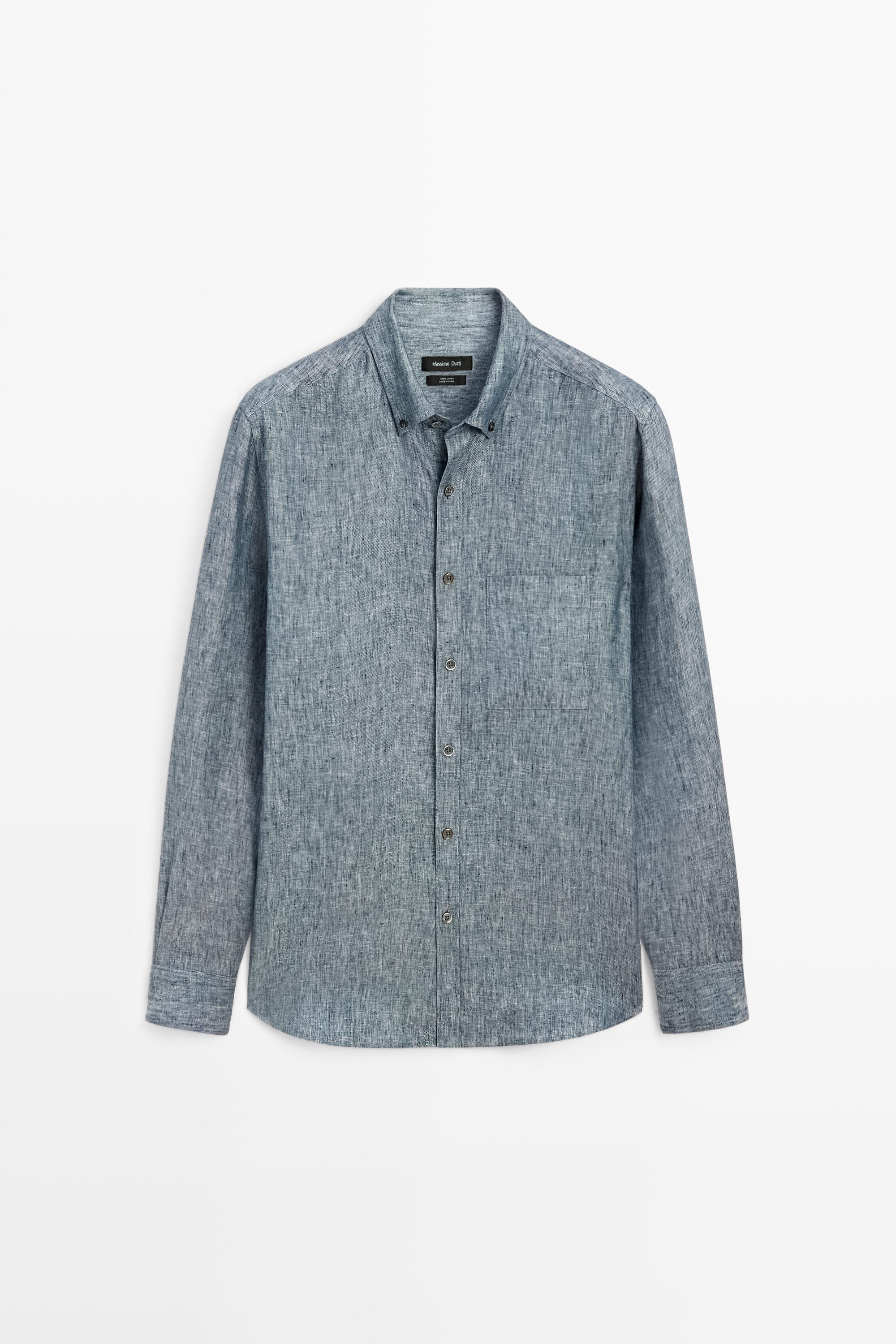 Camisa regular fit twill melange 100 % liño