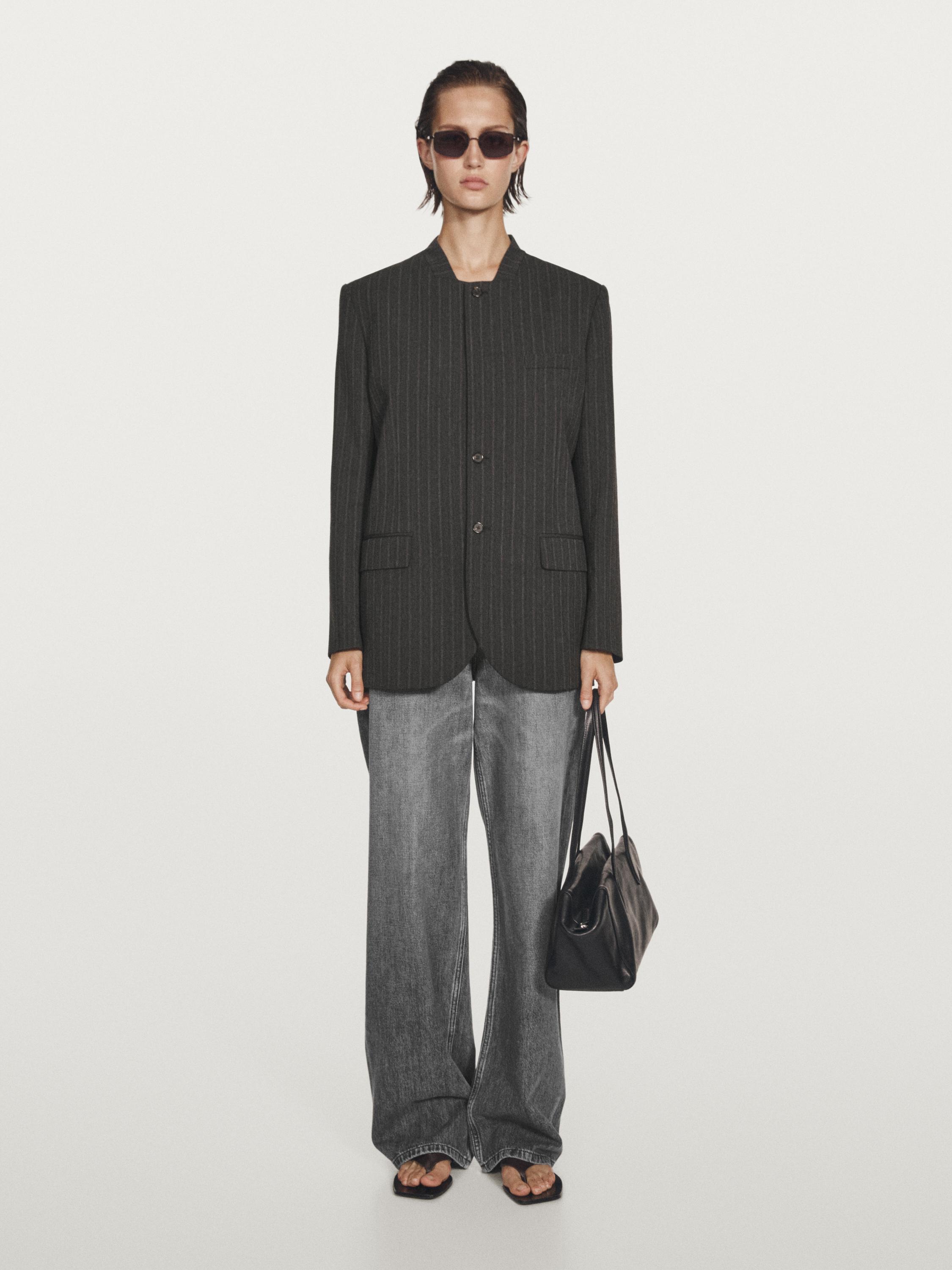 100% wool striped blazer with collar detail