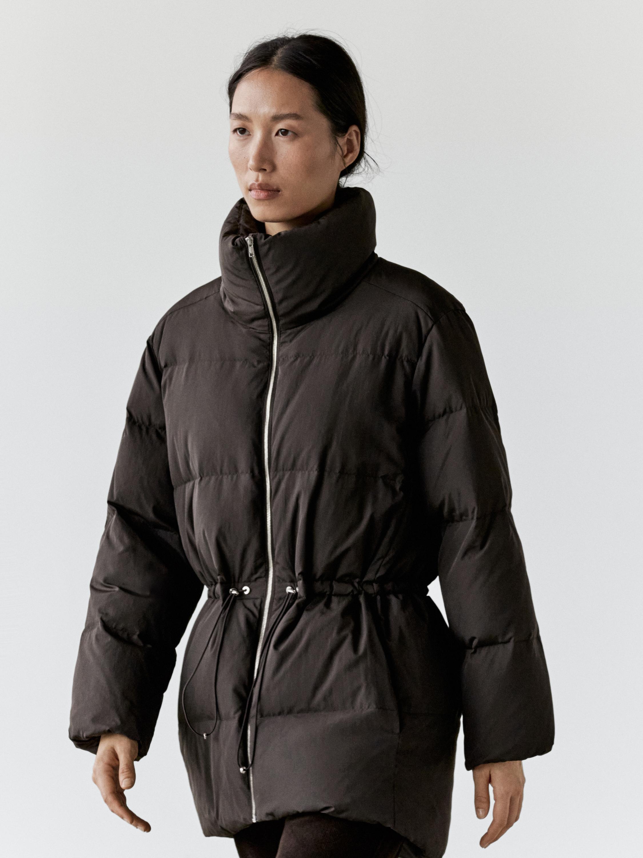 Elastik belli su itici kuş tüyü mont