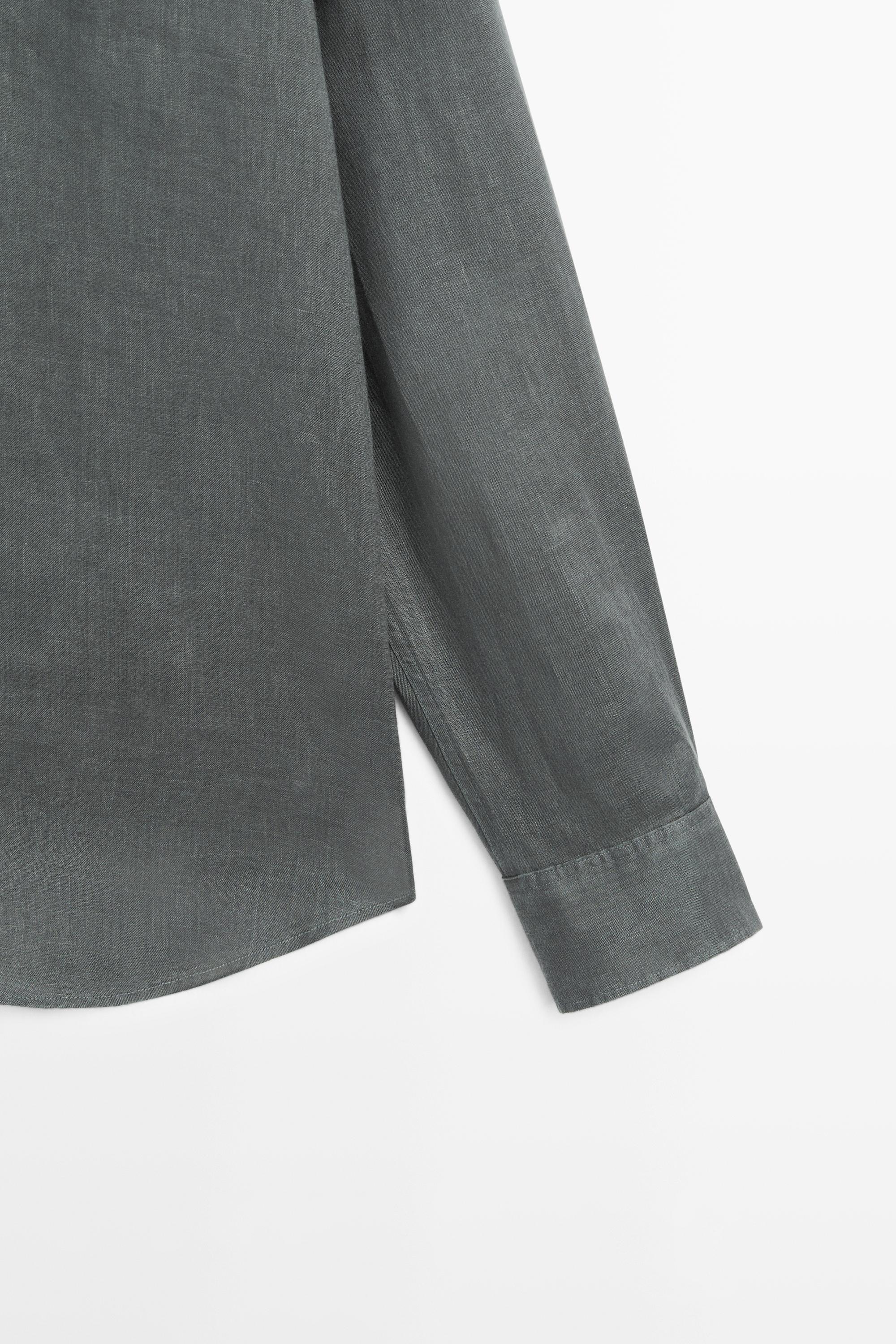 100% linen slim fit shirt — DARK GREEN