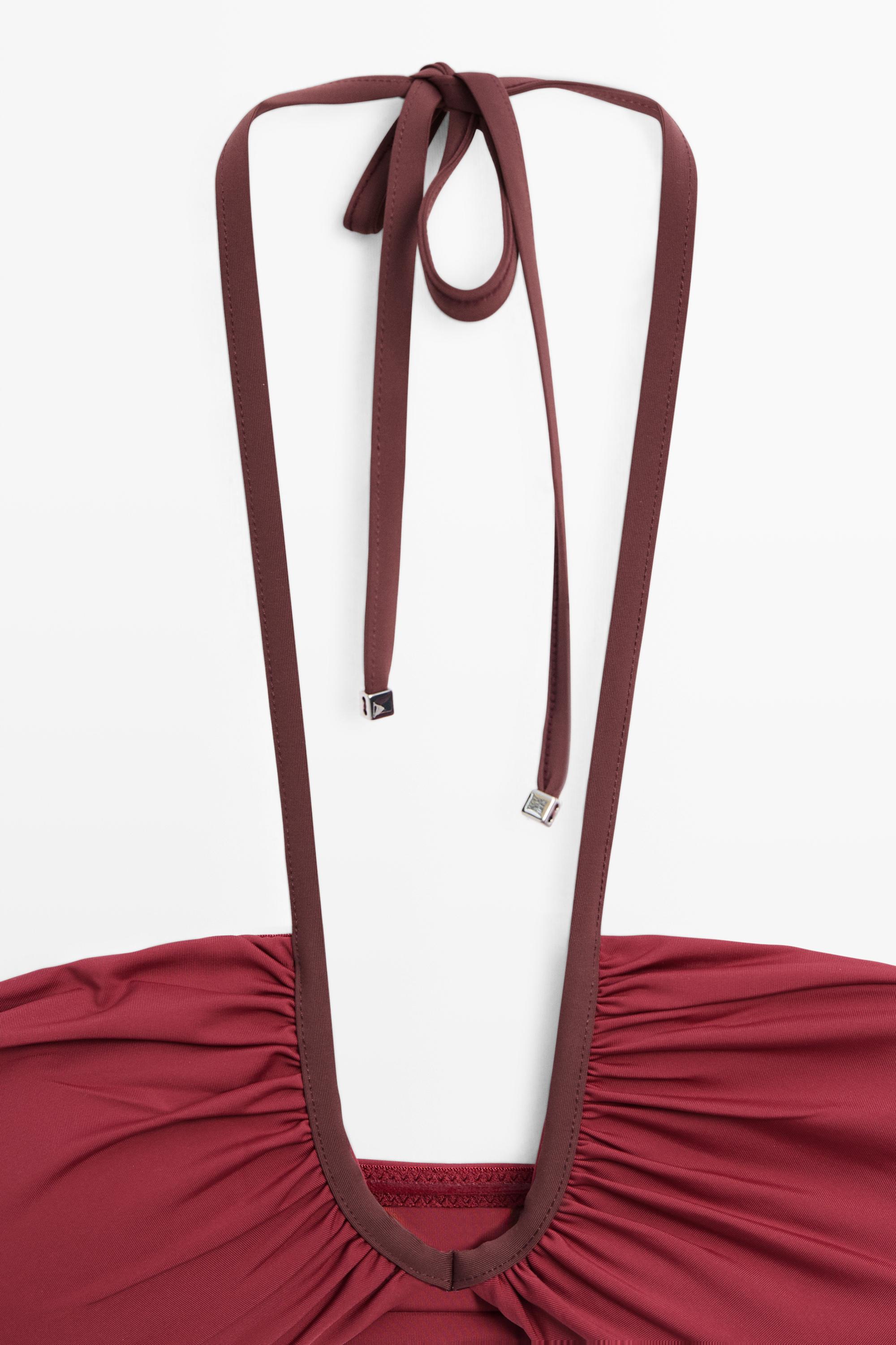 Bikini top with contrast gathered detail — PINK