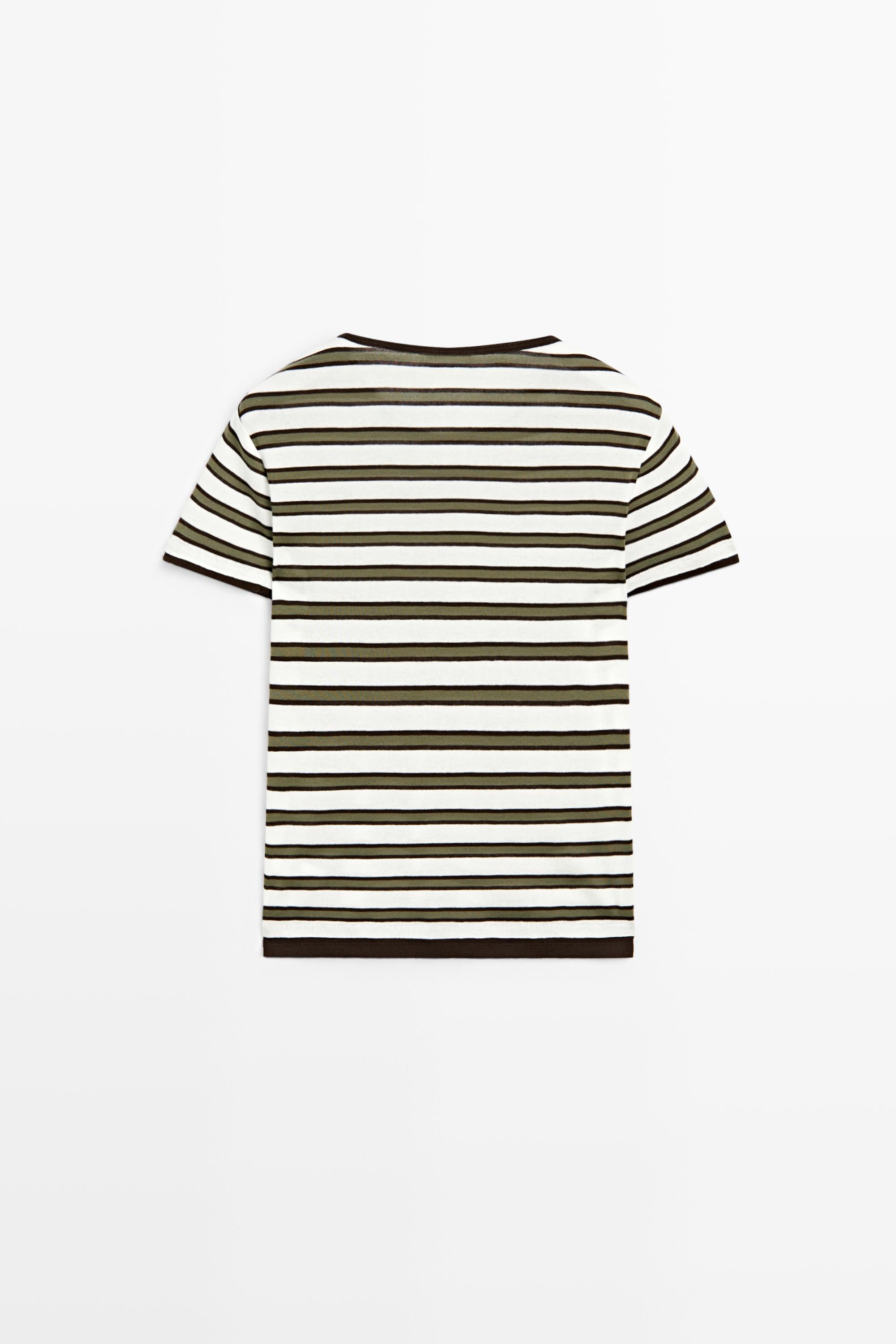 100% cotton short sleeve striped T-shirt — KHAKI